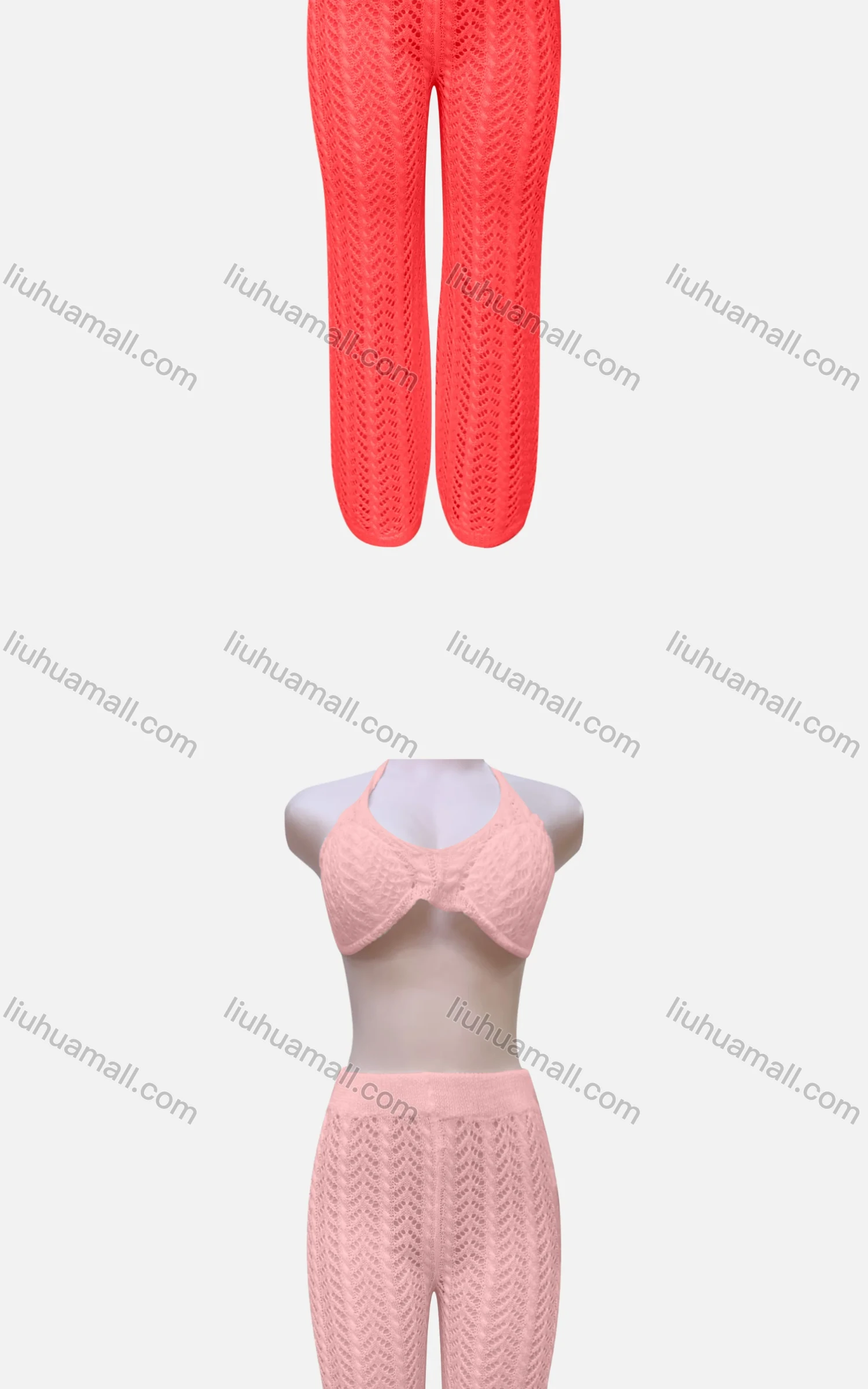 Wholesale Women's Sexy Plain Halter Cover Up Crop Top 2-Piece Set J16# - Liuhuamall