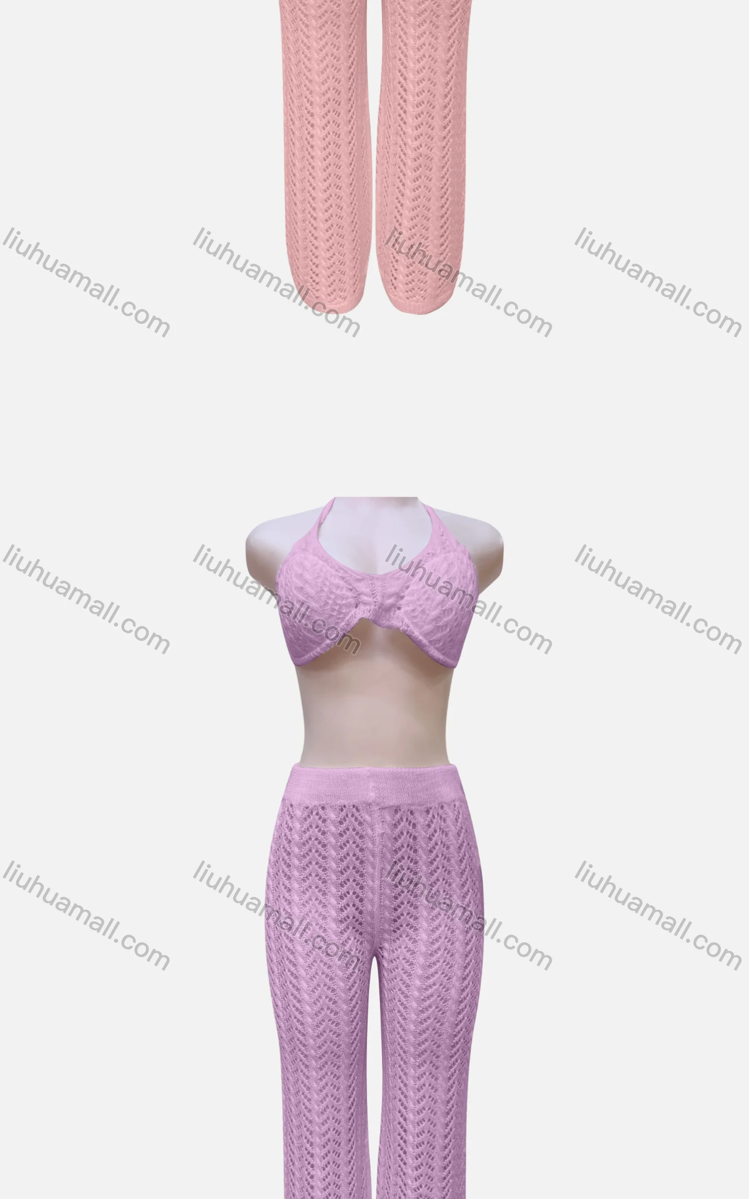 Wholesale Women's Sexy Plain Halter Cover Up Crop Top 2-Piece Set J16# - Liuhuamall