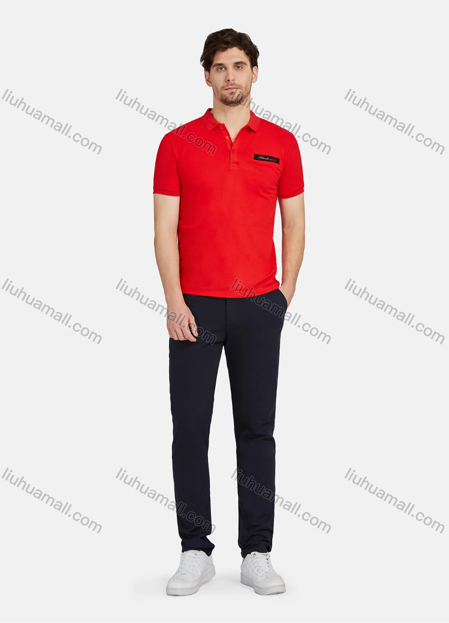 Wholesale Men's Casual Plain 100% Cotton Short Sleeve Labelled Polo Shirt 2209# - Liuhuamall