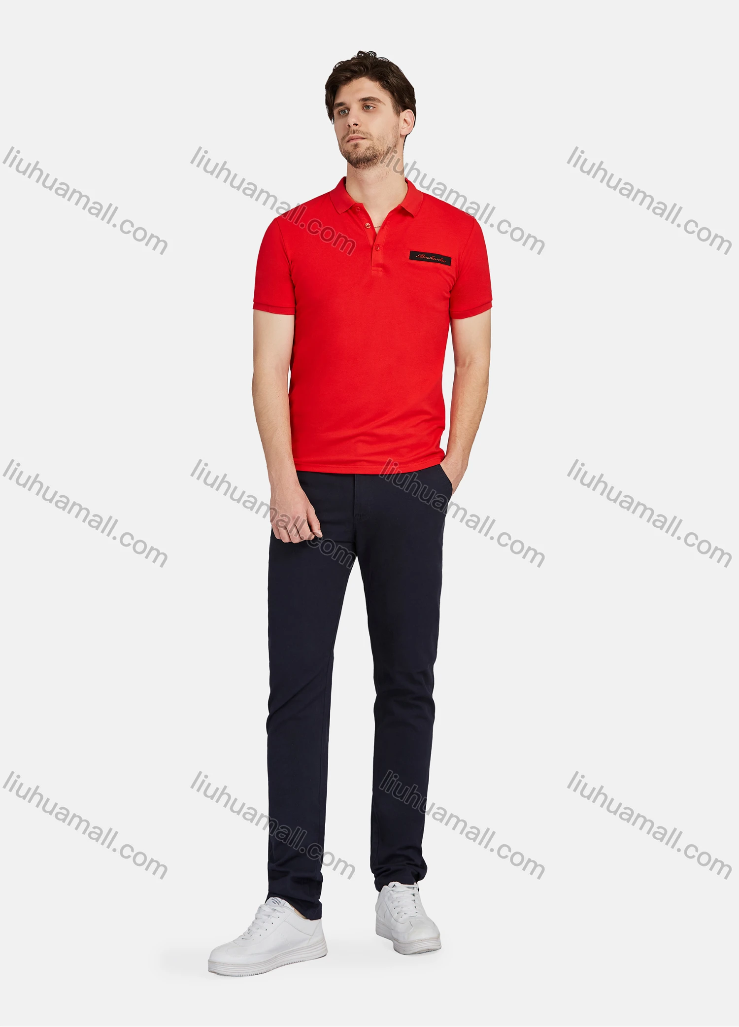 Wholesale Men's Casual Plain 100% Cotton Short Sleeve Labelled Polo Shirt 2209# - Liuhuamall