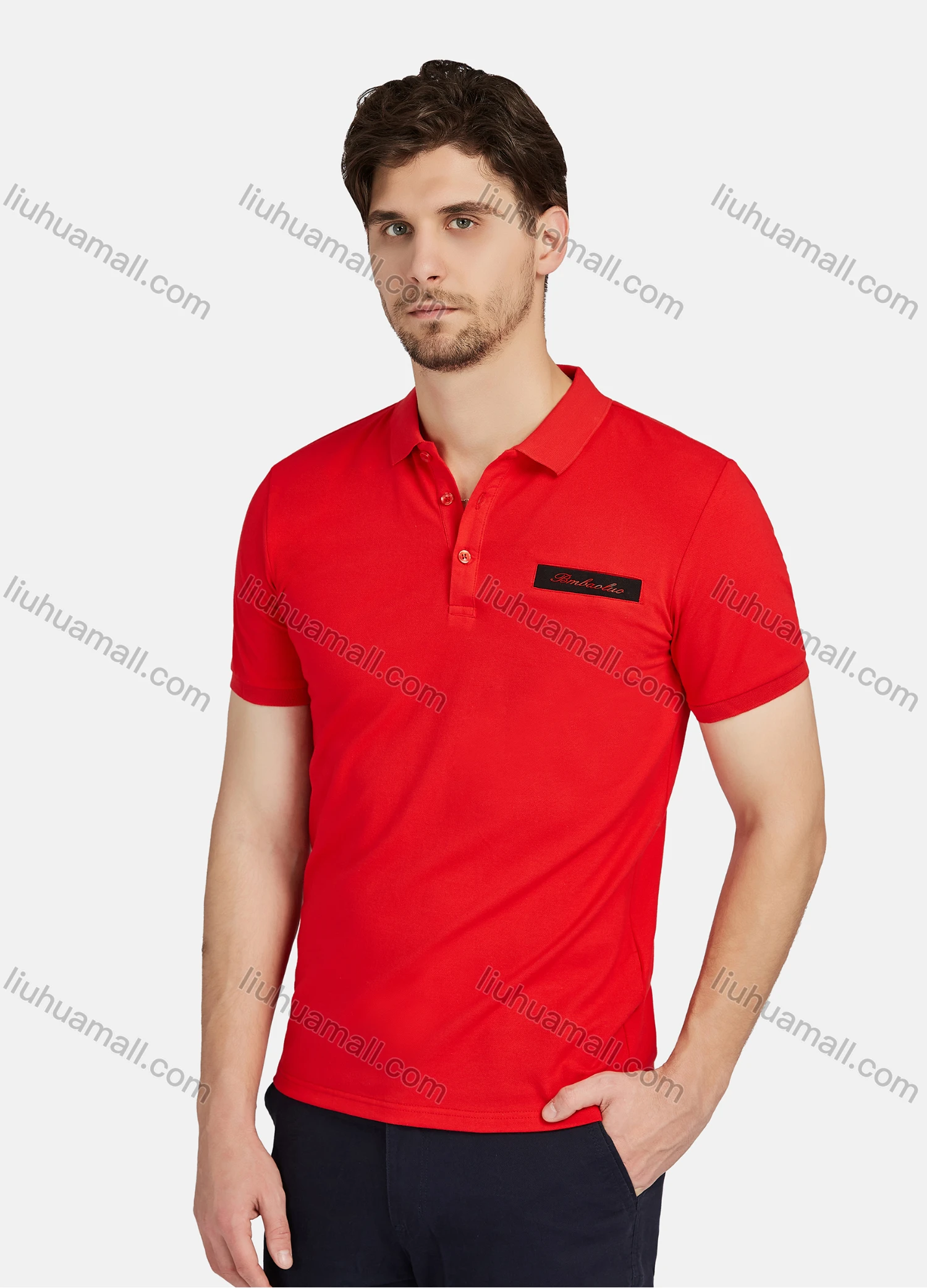 Wholesale Men's Casual Plain 100% Cotton Short Sleeve Labelled Polo Shirt 2209# - Liuhuamall