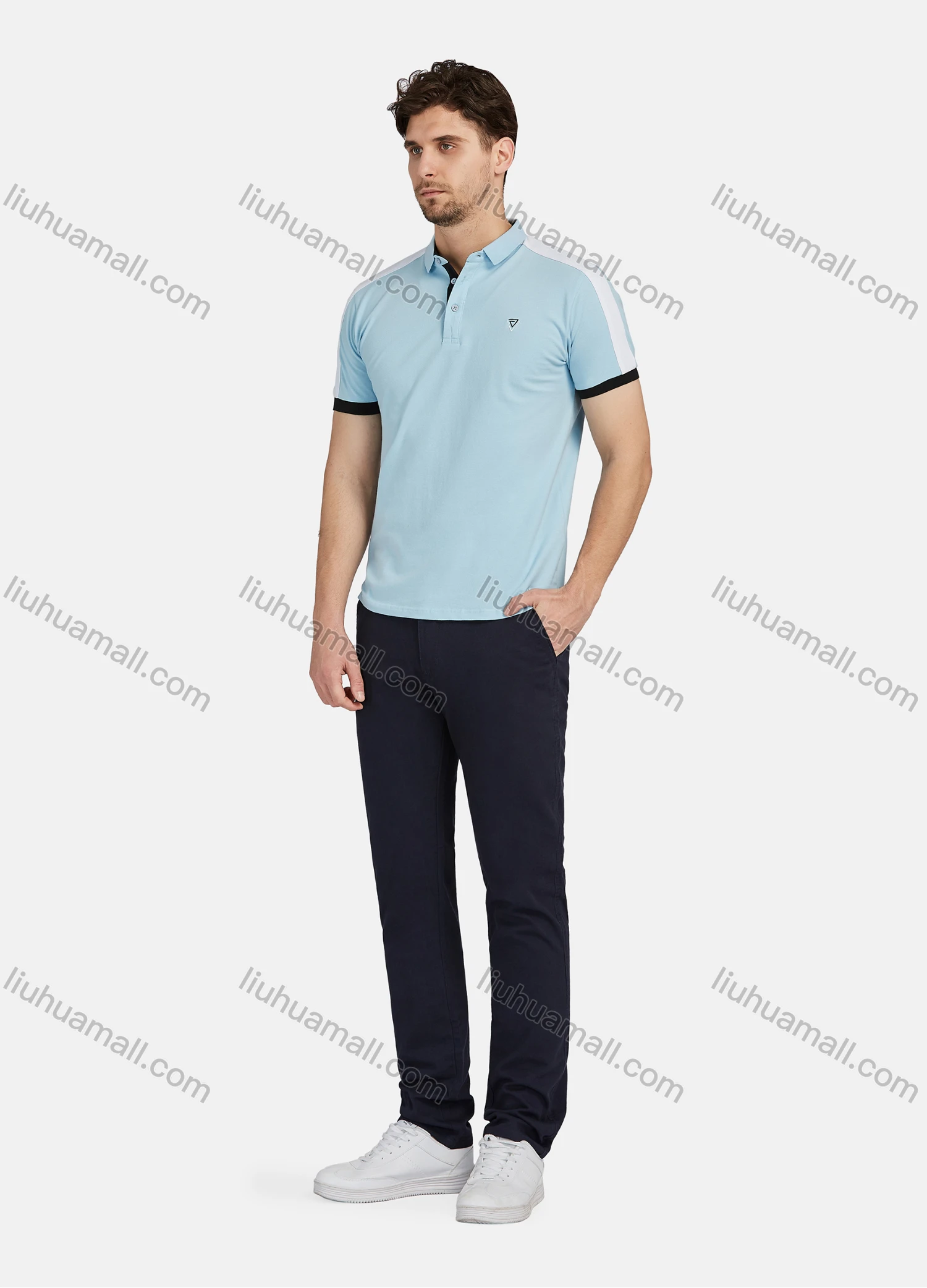 Wholesale Men's Casual Striped 100% Cotton Short Sleeve Labelled Polo Shirt 2206# - Liuhuamall