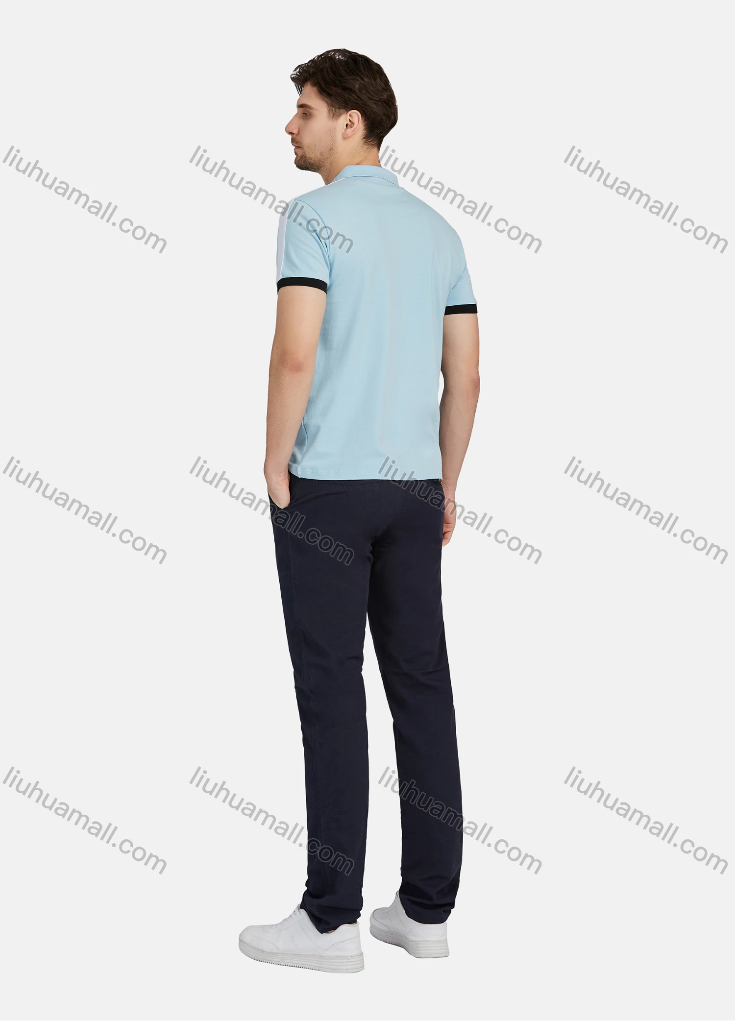 Wholesale Men's Casual Striped 100% Cotton Short Sleeve Labelled Polo Shirt 2206# - Liuhuamall