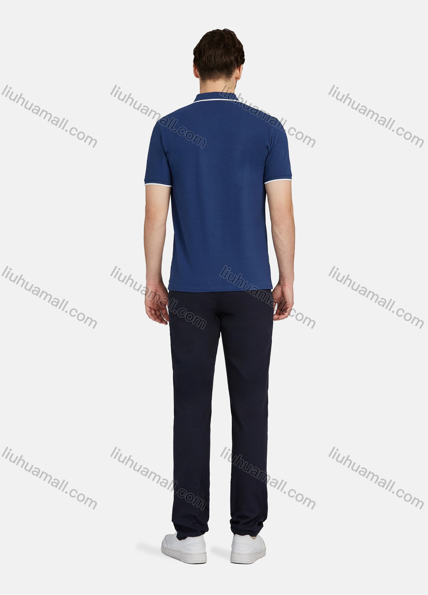 Wholesale Men's Casual Plain 100% Cotton Short Sleeve Labelled Polo Shirt 2215# - Liuhuamall