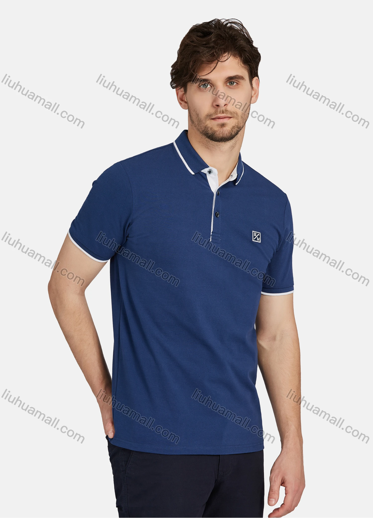 Wholesale Men's Casual Plain 100% Cotton Short Sleeve Labelled Polo Shirt 2215# - Liuhuamall