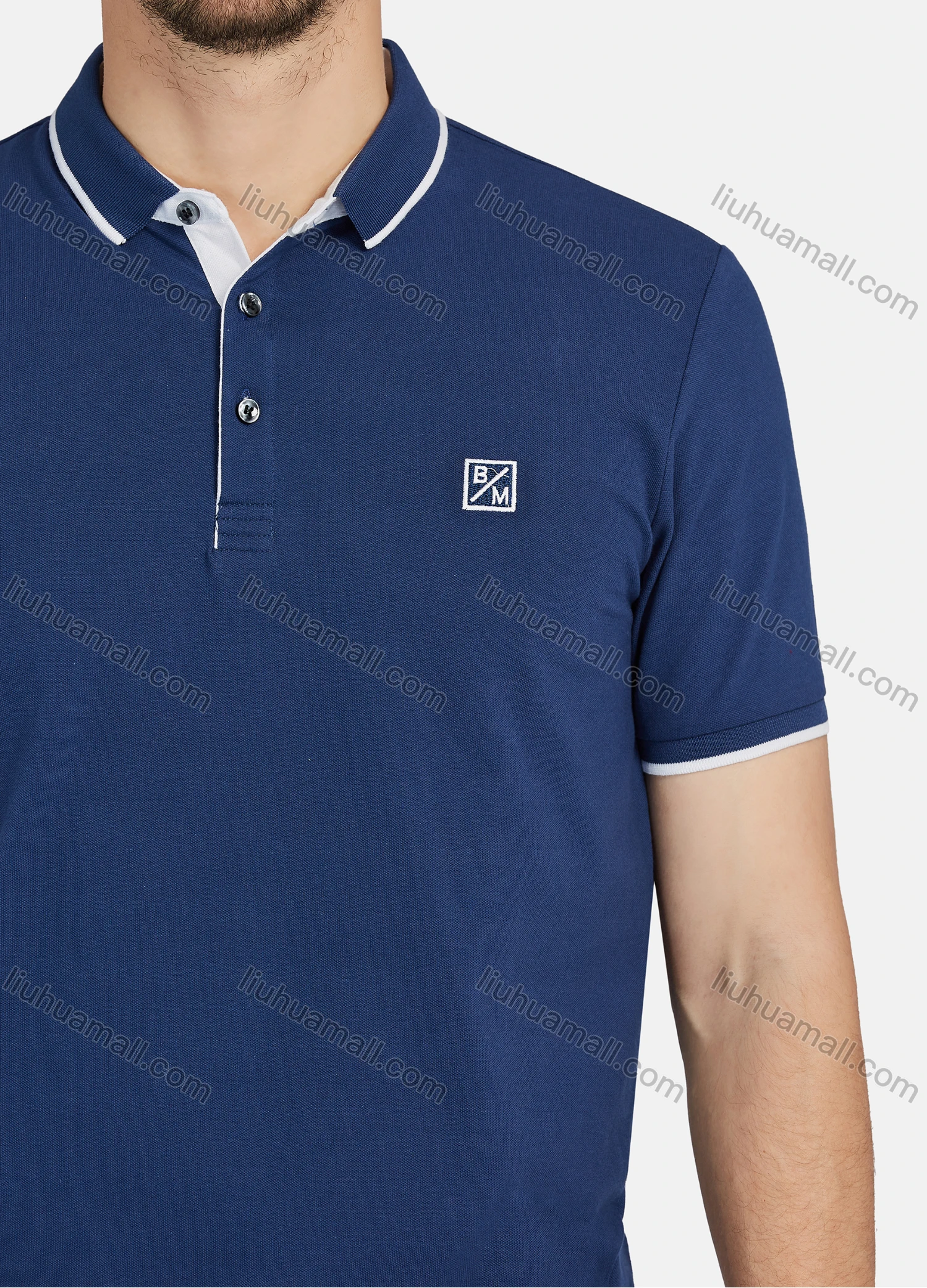 Wholesale Men's Casual Plain 100% Cotton Short Sleeve Labelled Polo Shirt 2215# - Liuhuamall