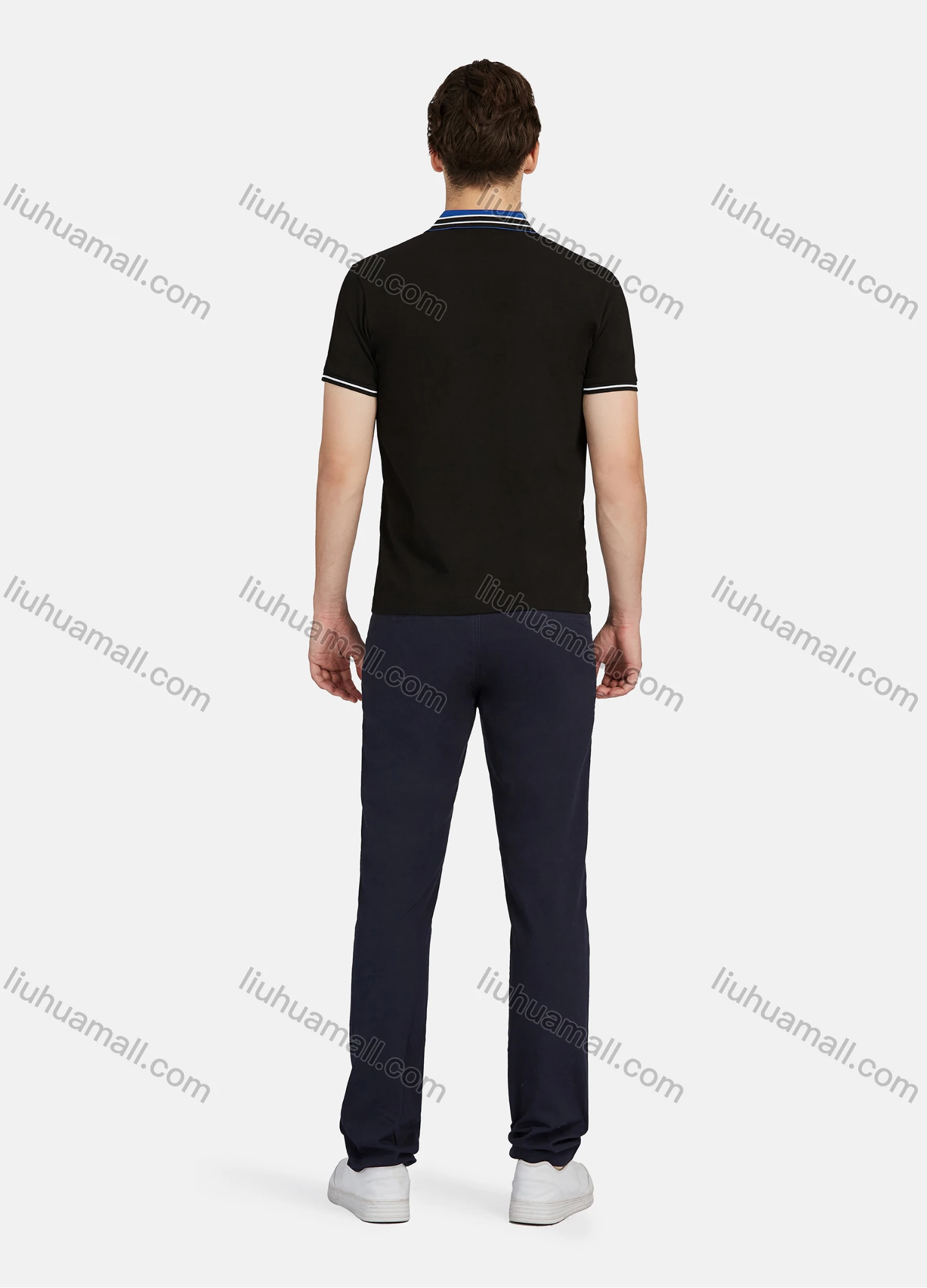 Wholesale Men's Casual Plain 100% Cotton Short Sleeve Labelled Polo Shirt 5# - Liuhuamall