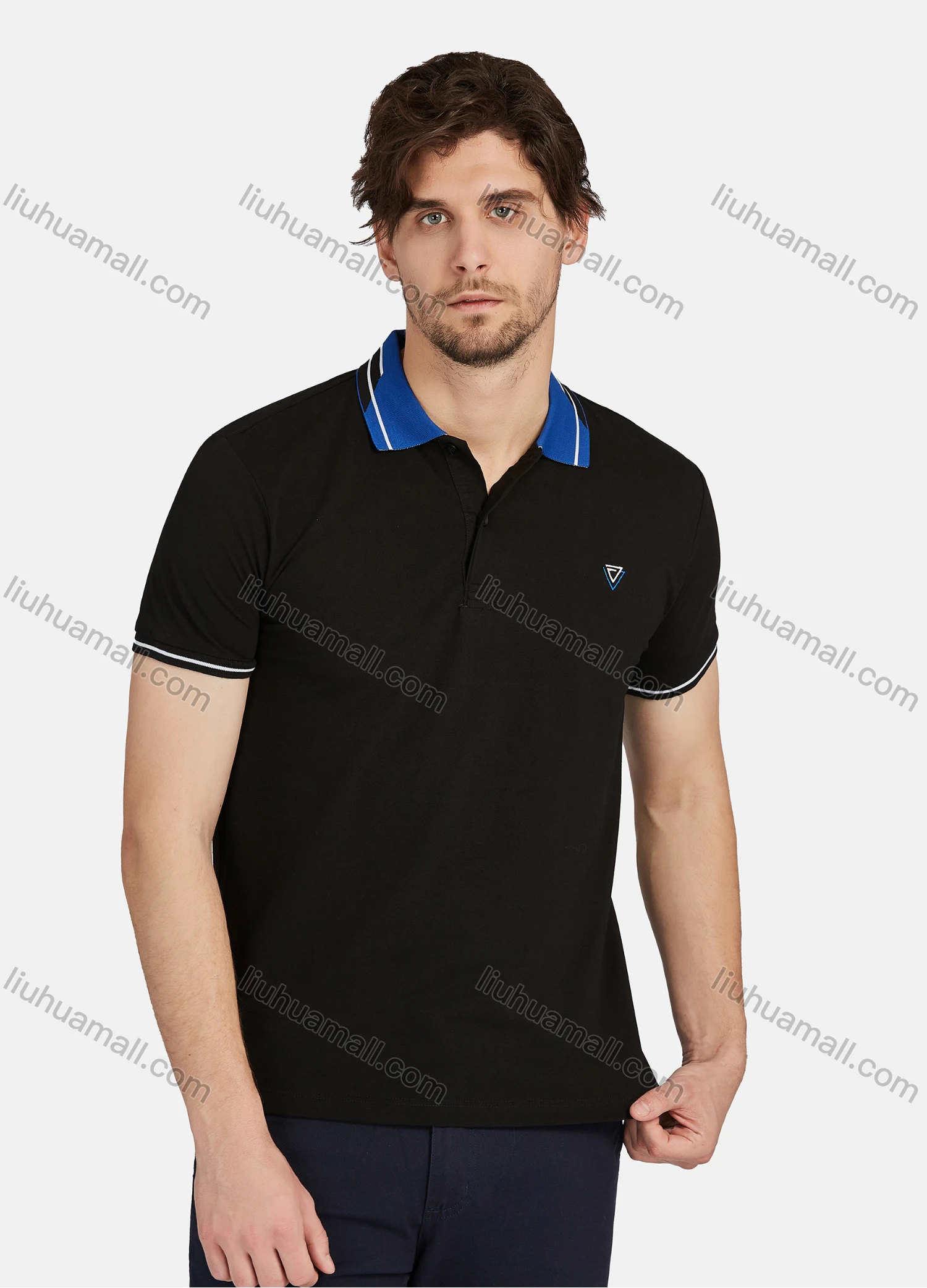 Wholesale Men's Casual Plain 100% Cotton Short Sleeve Labelled Polo Shirt 5# - Liuhuamall