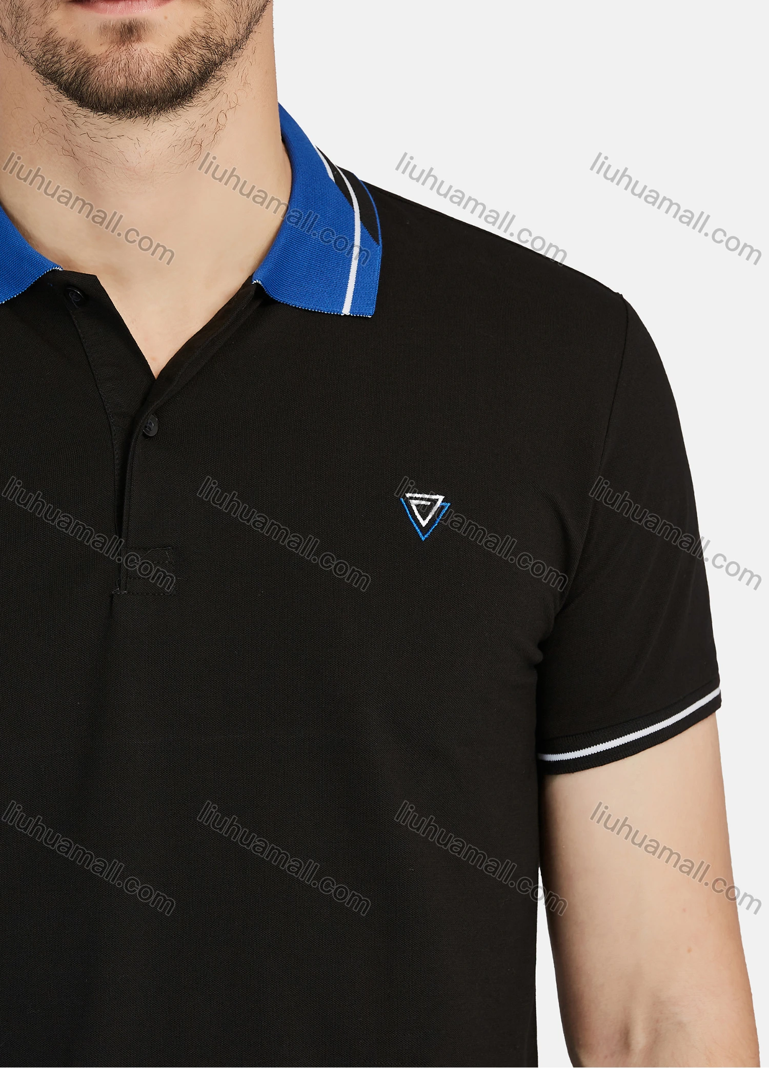 Wholesale Men's Casual Plain 100% Cotton Short Sleeve Labelled Polo Shirt 5# - Liuhuamall