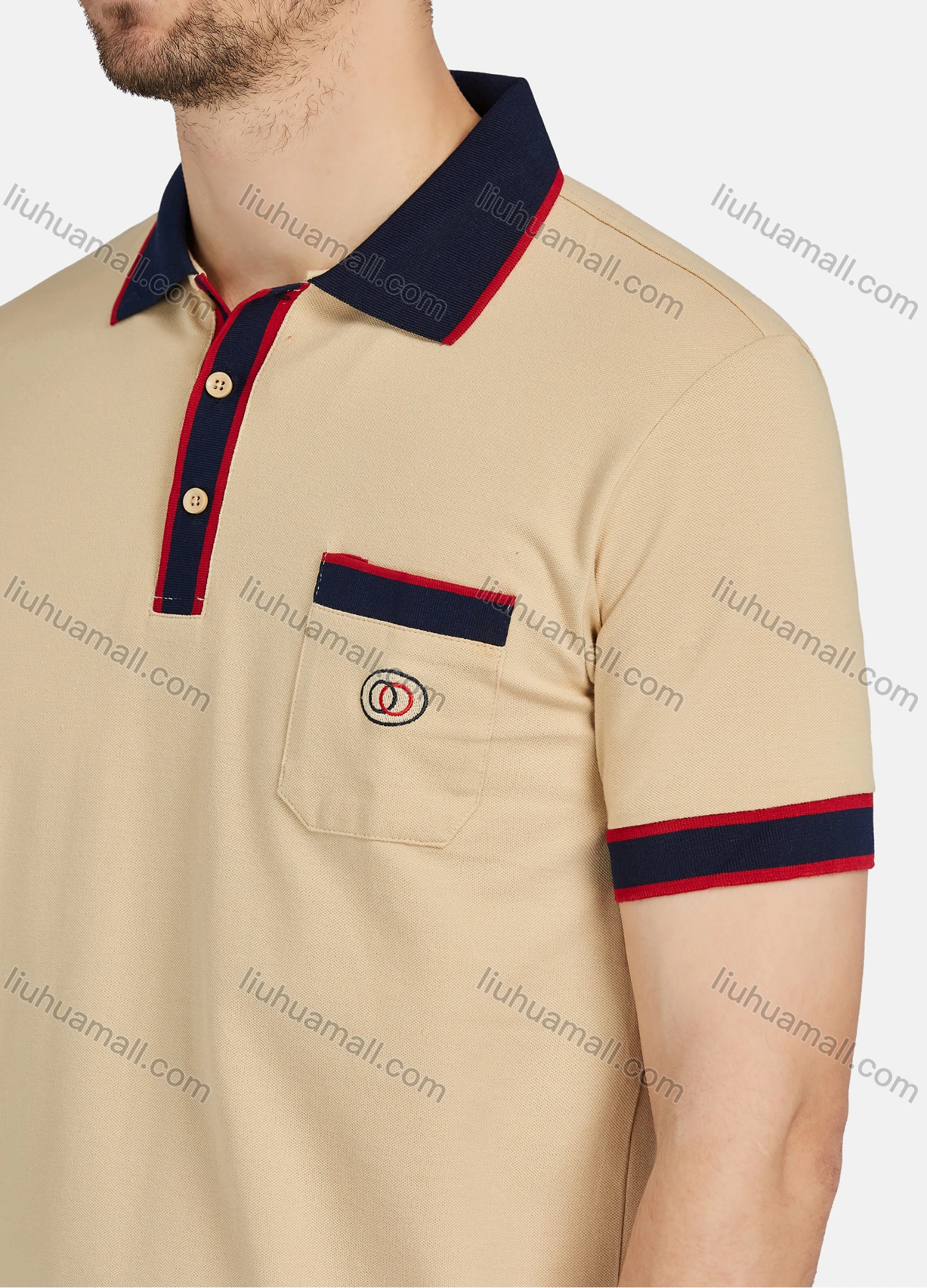 Wholesale Men's Casual Plain 100% Cotton Short Sleeve Labelled Patch Polo Shirt 1# - Liuhuamall