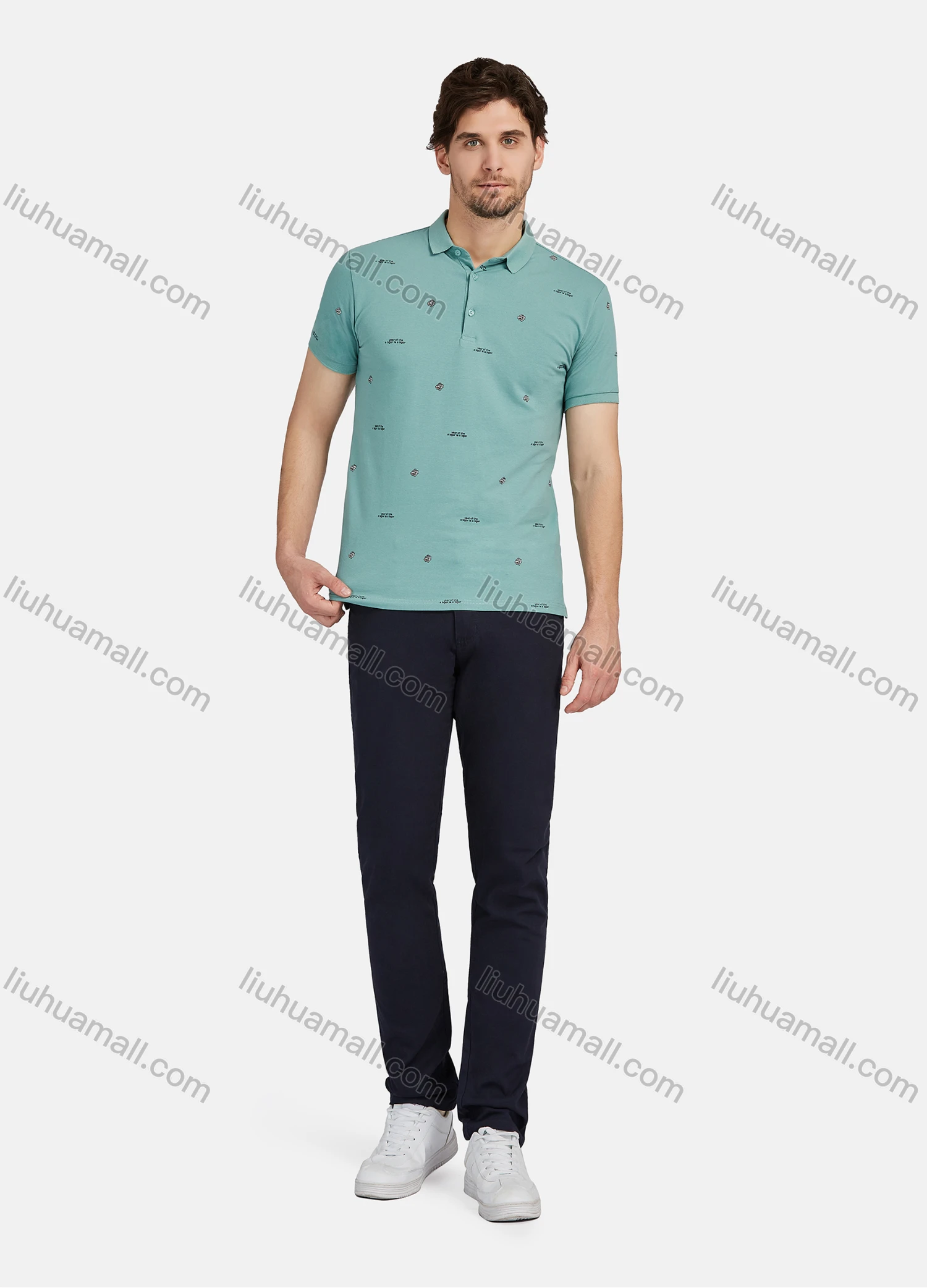 Wholesale Men's Casual Allover 100% Cotton Short Sleeve Polo Shirt 2301# - Liuhuamall