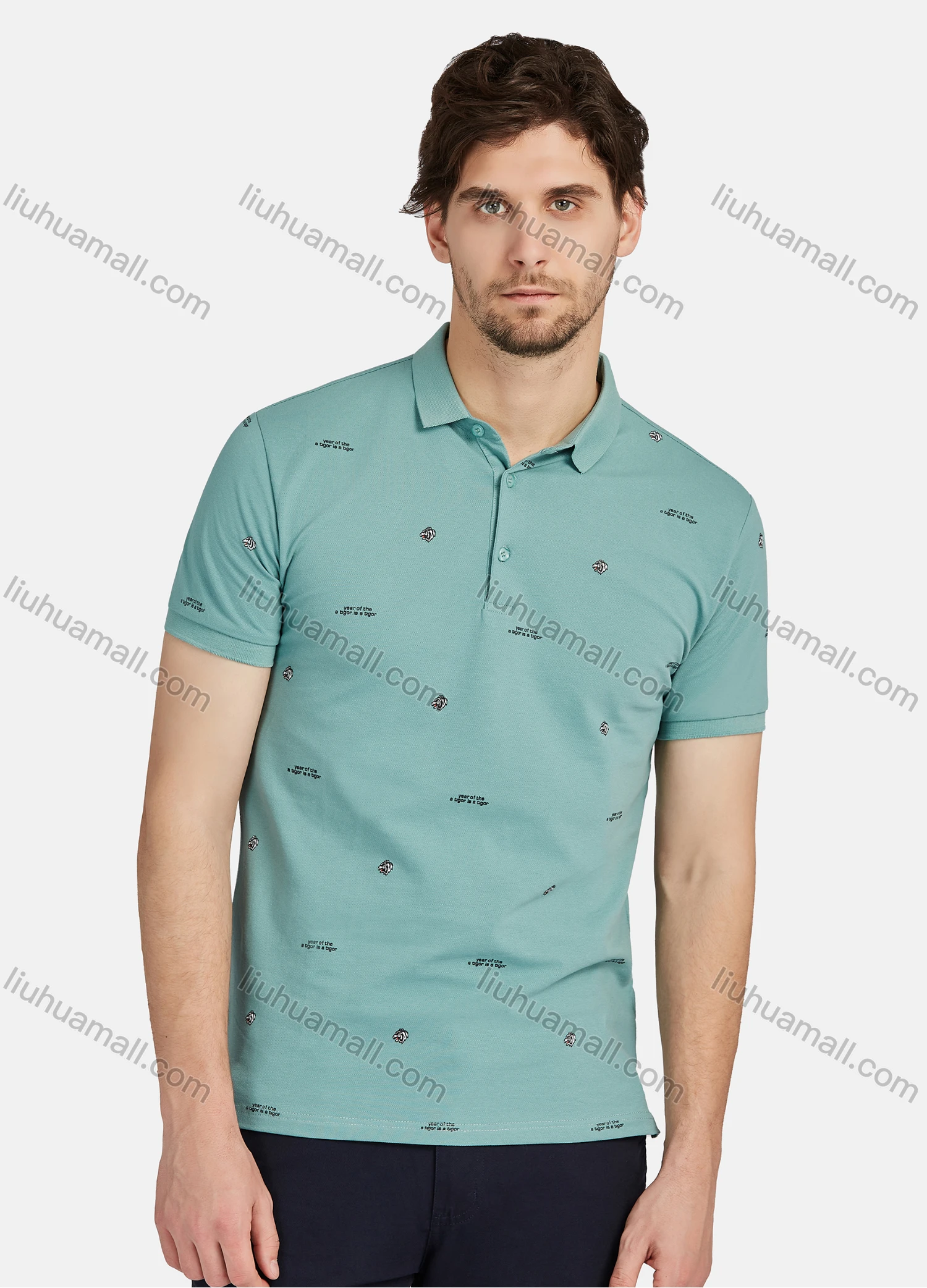 Wholesale Men's Casual Allover 100% Cotton Short Sleeve Polo Shirt 2301# - Liuhuamall