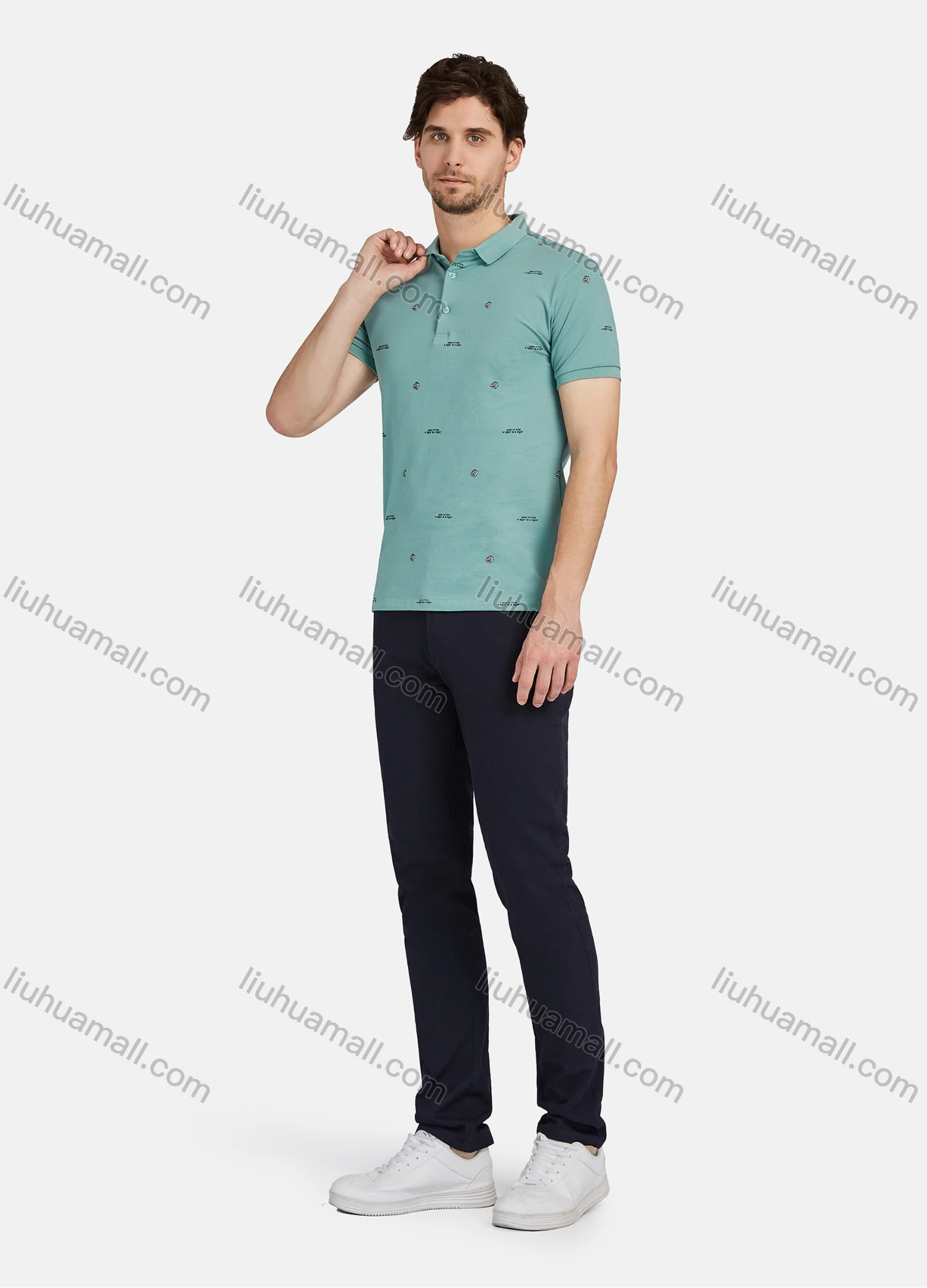 Wholesale Men's Casual Allover 100% Cotton Short Sleeve Polo Shirt 2301# - Liuhuamall