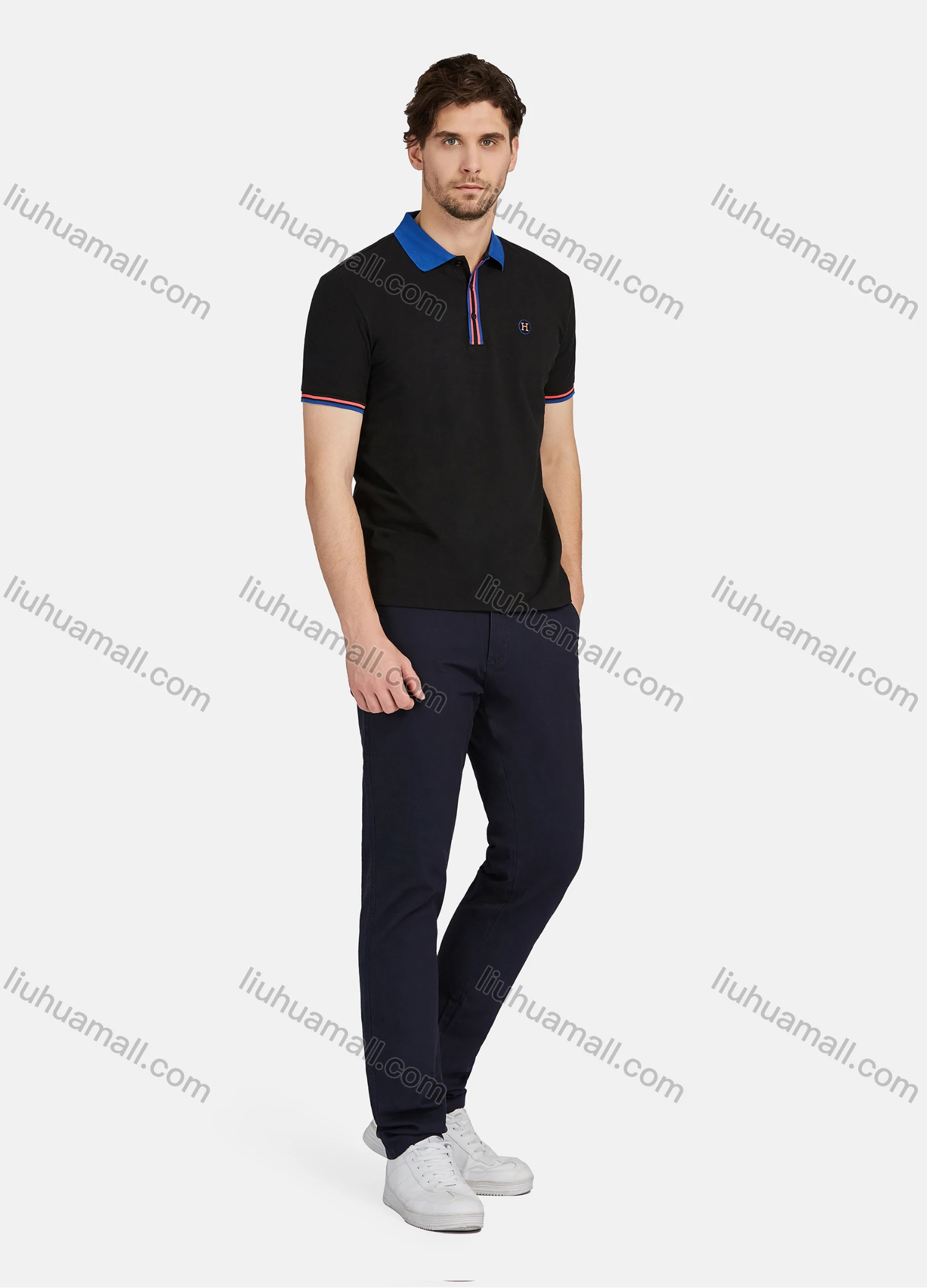Wholesale Men's Casual Plain 100% Cotton Short Sleeve Labelled Polo Shirt 2# - Liuhuamall