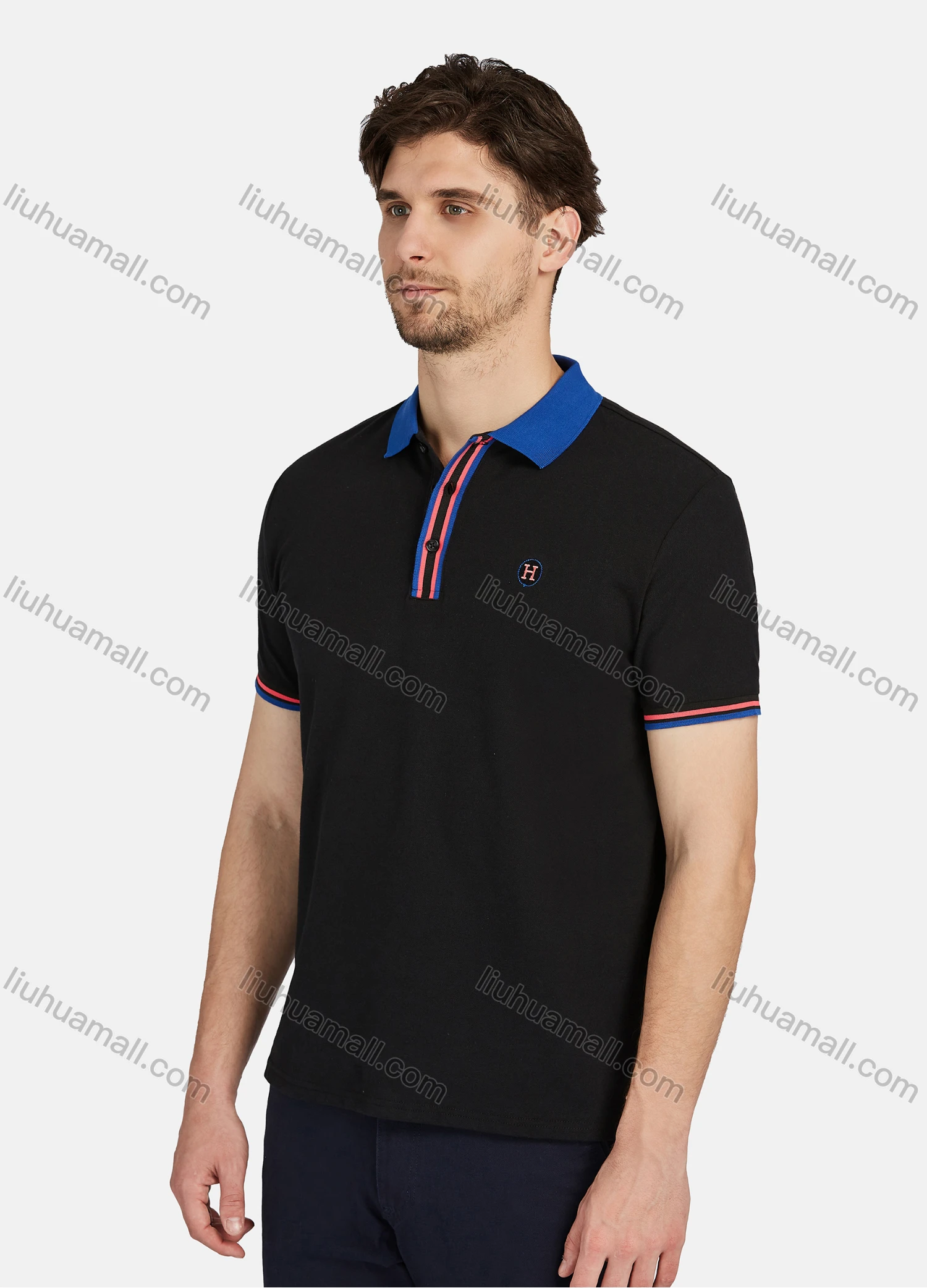 Wholesale Men's Casual Plain 100% Cotton Short Sleeve Labelled Polo Shirt 2# - Liuhuamall