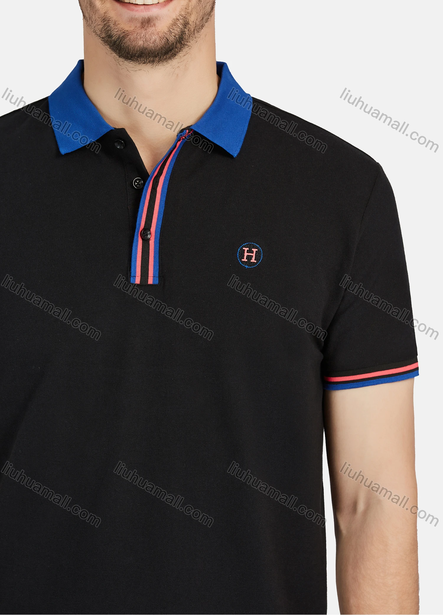 Wholesale Men's Casual Plain 100% Cotton Short Sleeve Labelled Polo Shirt 2# - Liuhuamall