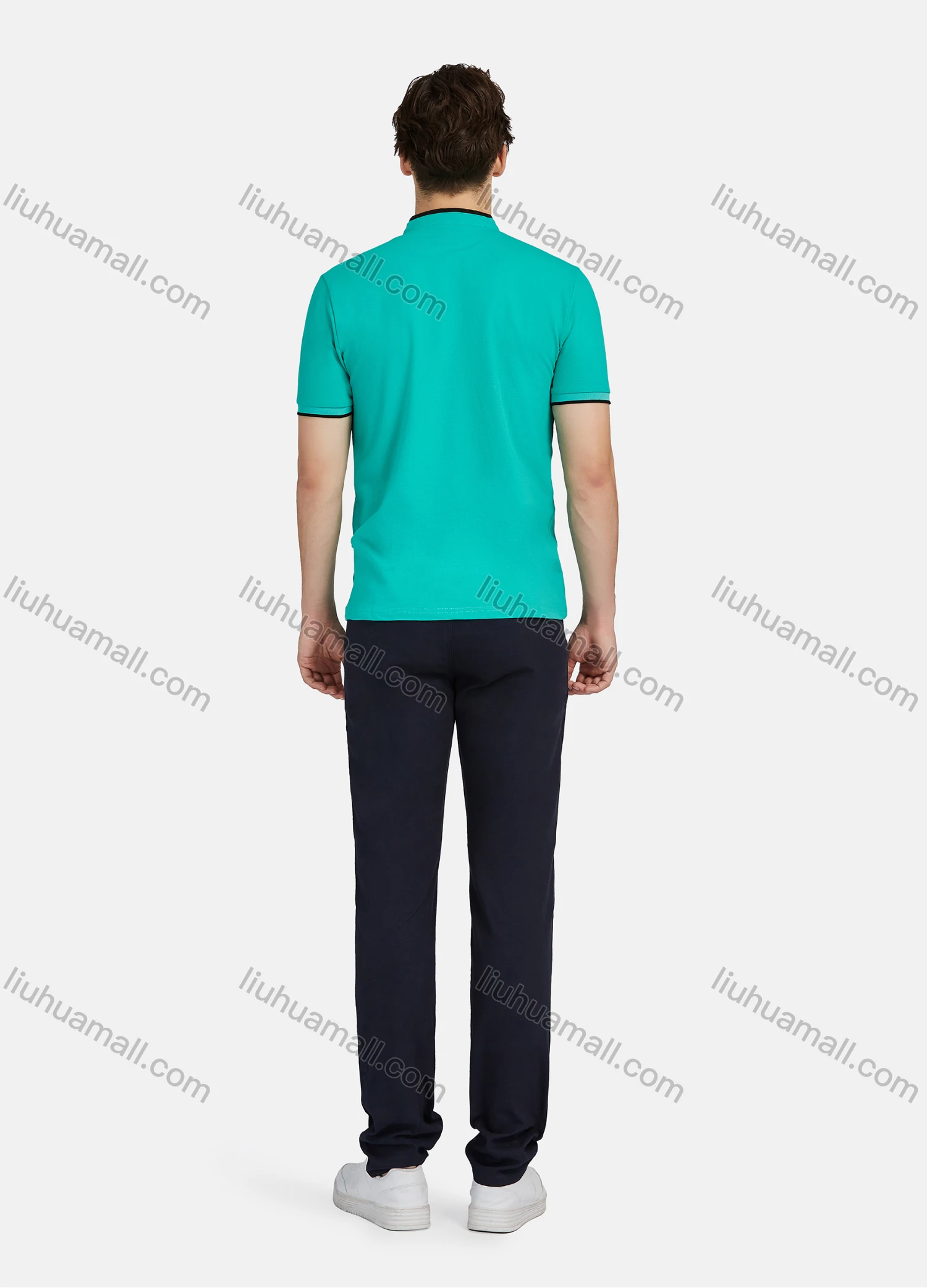 Wholesale Men's Casual Plain Stand Collar 100% Cotton Short Sleeve Labelled Polo Shirt 2208# - Liuhuamall