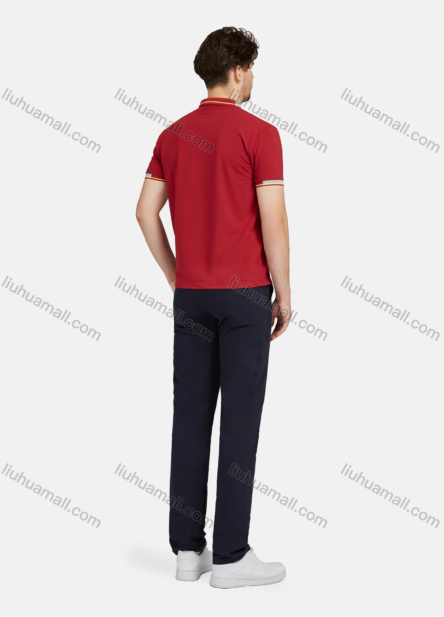 Wholesale Men's Casual Plain 100% Cotton Short Sleeve Labelled Polo Shirt 4# - Liuhuamall
