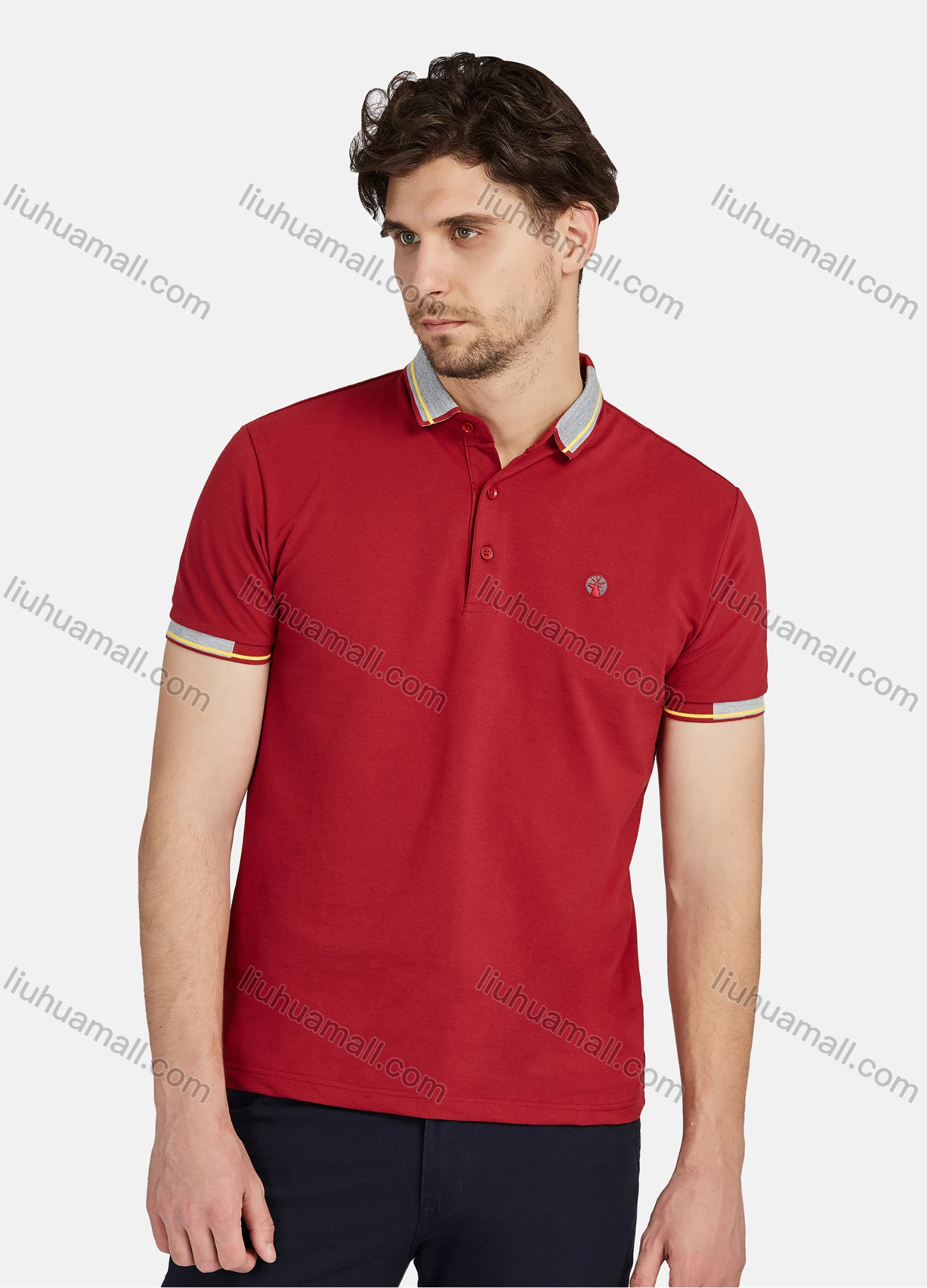 Wholesale Men's Casual Plain 100% Cotton Short Sleeve Labelled Polo Shirt 4# - Liuhuamall