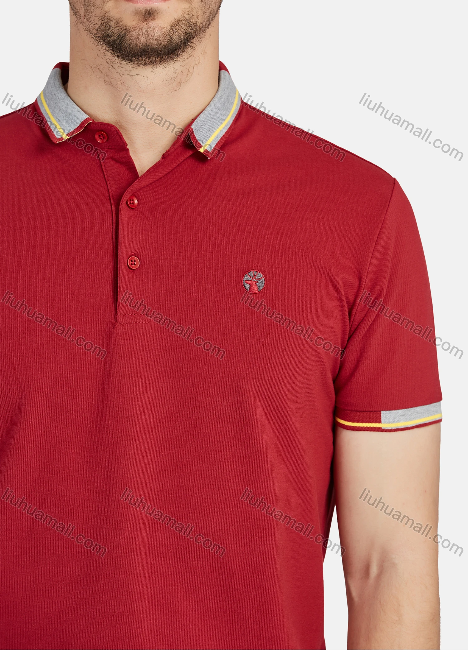 Wholesale Men's Casual Plain 100% Cotton Short Sleeve Labelled Polo Shirt 4# - Liuhuamall