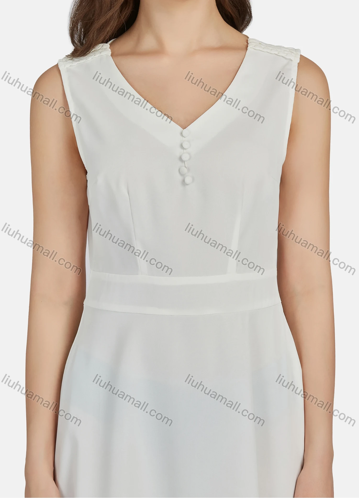 Wholesale Women's Casual Plain V Neck Button Front Short Tank Dress N68015# - Liuhuamall