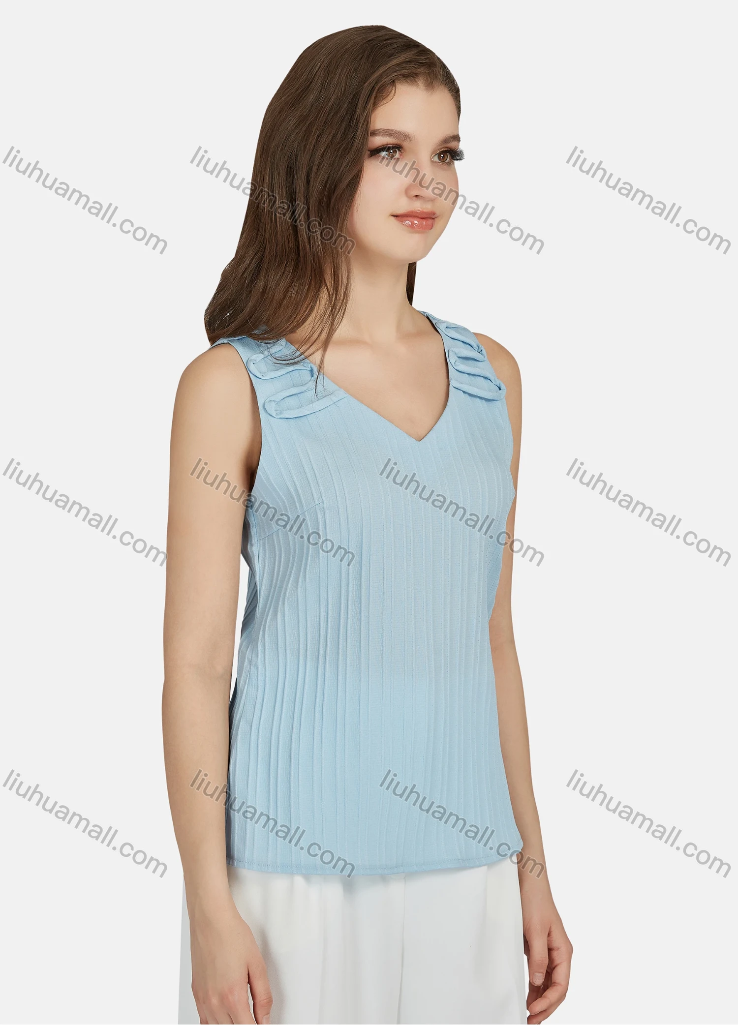 Wholesale Women's Casual Plain Striped V Neck Tank Top N68016# - Liuhuamall