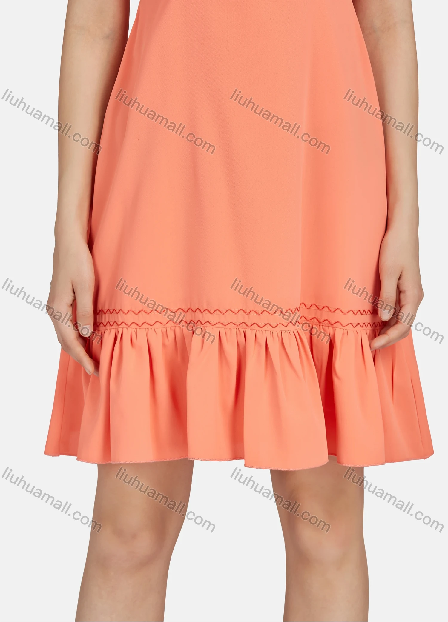 Wholesale Women's Casual Plain Bow Tie Straps Ruffle Hem Short Cami Dress N8697# - Liuhuamall