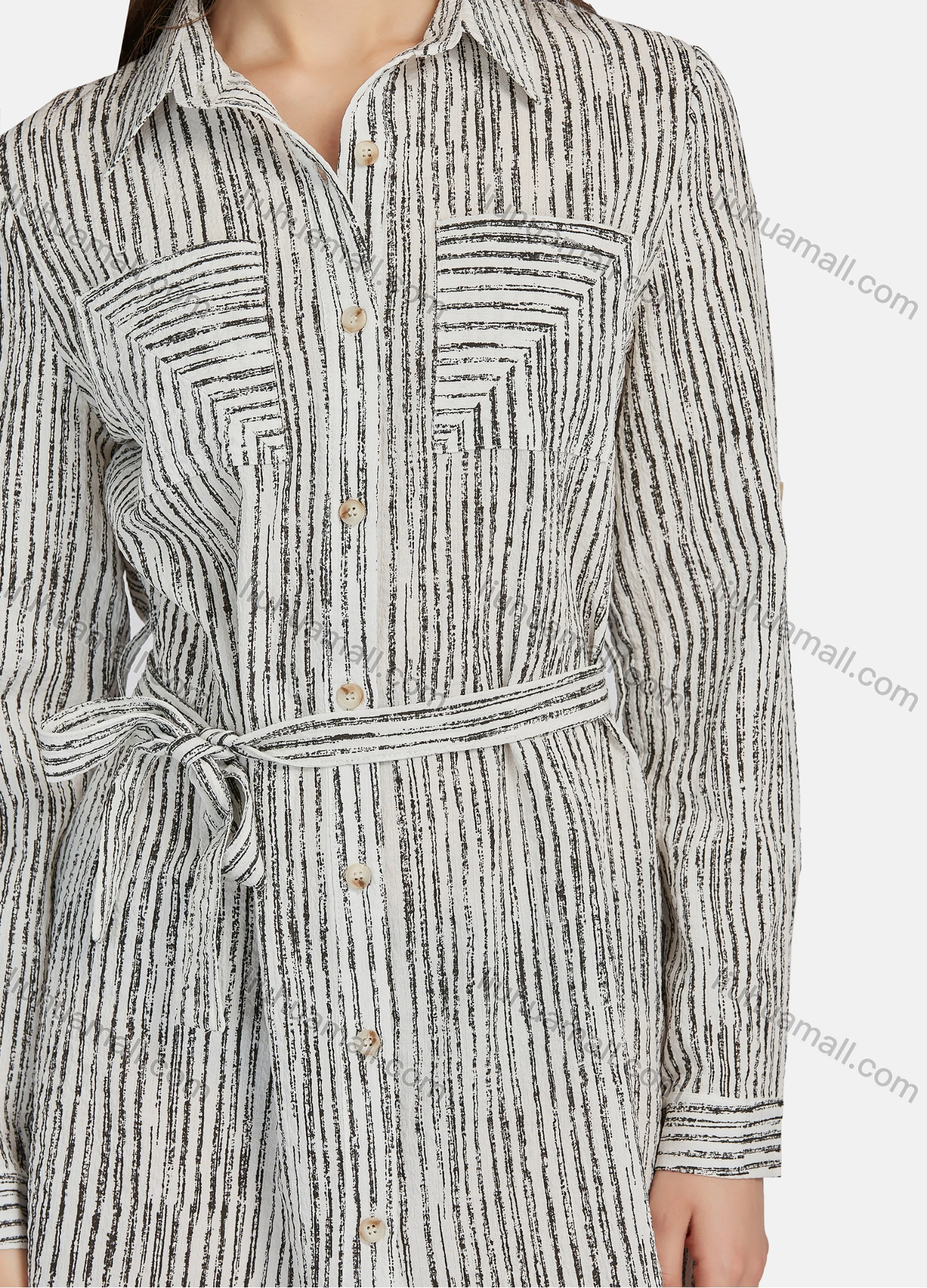 Wholesale Women's Casual Striped Long Sleeve Button Down Short Shirt Dress With Belt 70110# - Liuhuamall