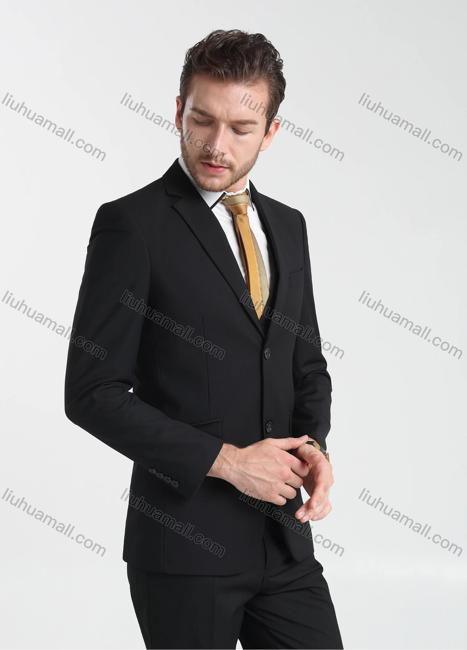 Wholesale Men's Formal Business Plain Lapel One Button Blazer Jacket & Pants 2-Pieces Suit Set BC005# - Liuhuamall