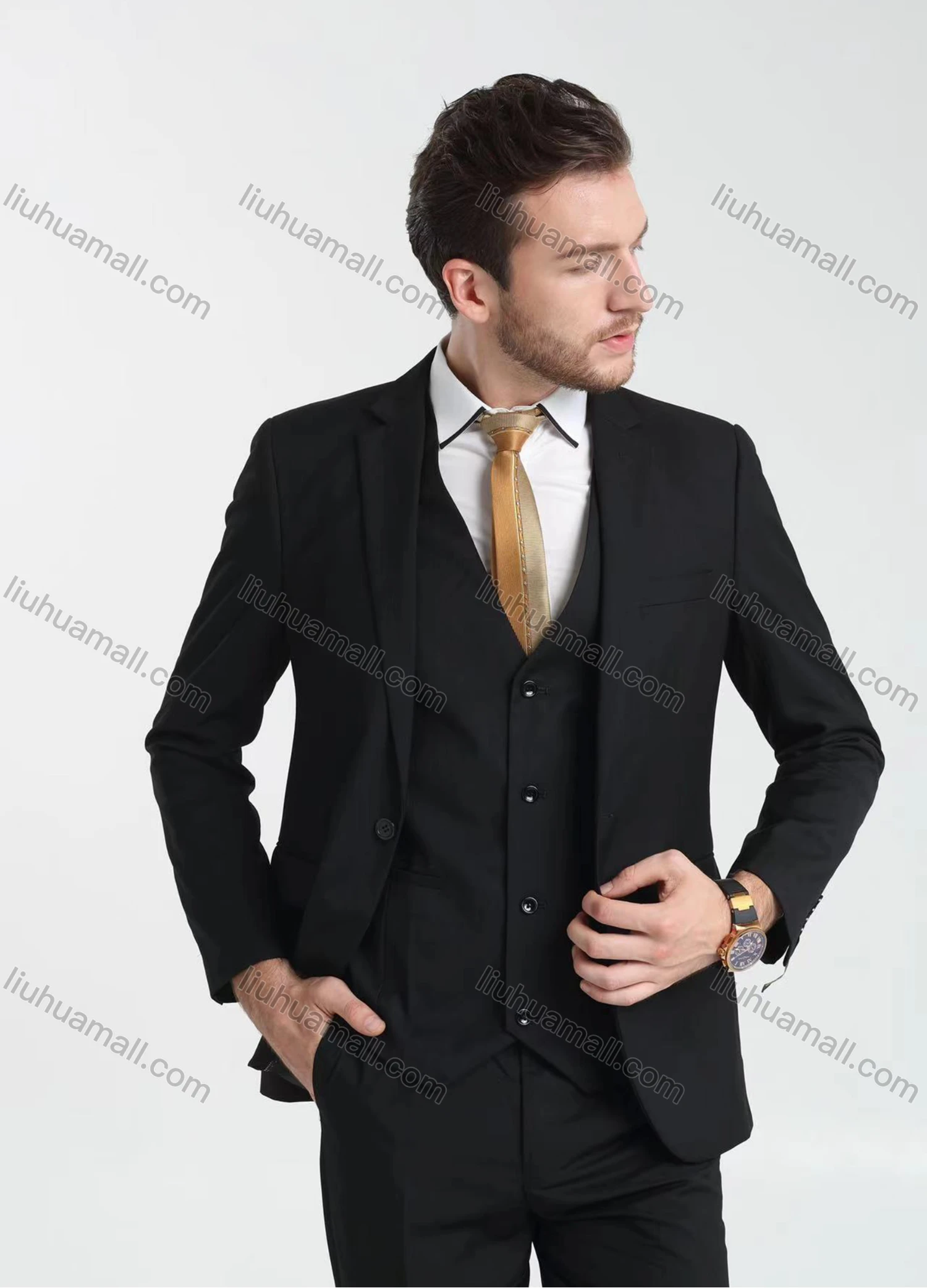Wholesale Men's Formal Business Plain Lapel One Button Blazer Jacket & Pants 2-Pieces Suit Set BC005# - Liuhuamall