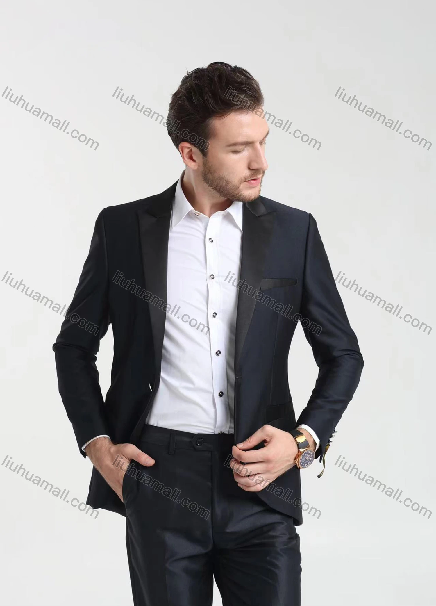 Wholesale Men's Formal Business Plain Lapel One Button Blazer Jacket & Pants 2-Pieces Suit Set BC015# - Liuhuamall