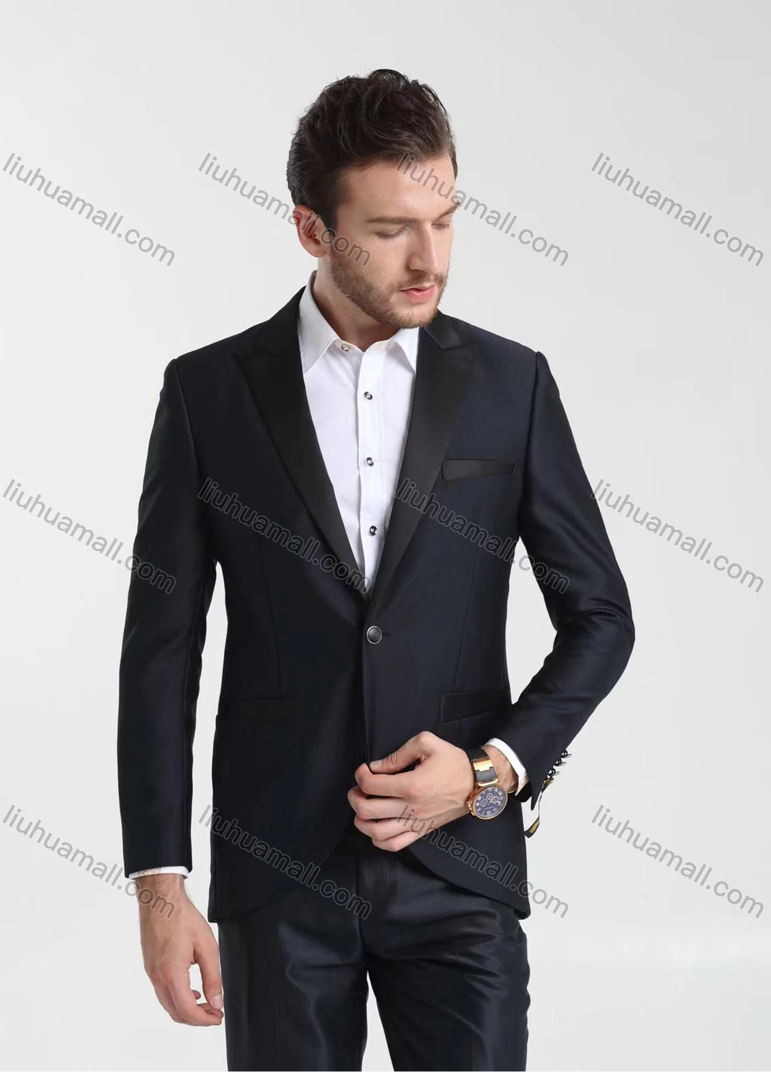 Wholesale Men's Formal Business Plain Lapel One Button Blazer Jacket & Pants 2-Pieces Suit Set BC015# - Liuhuamall