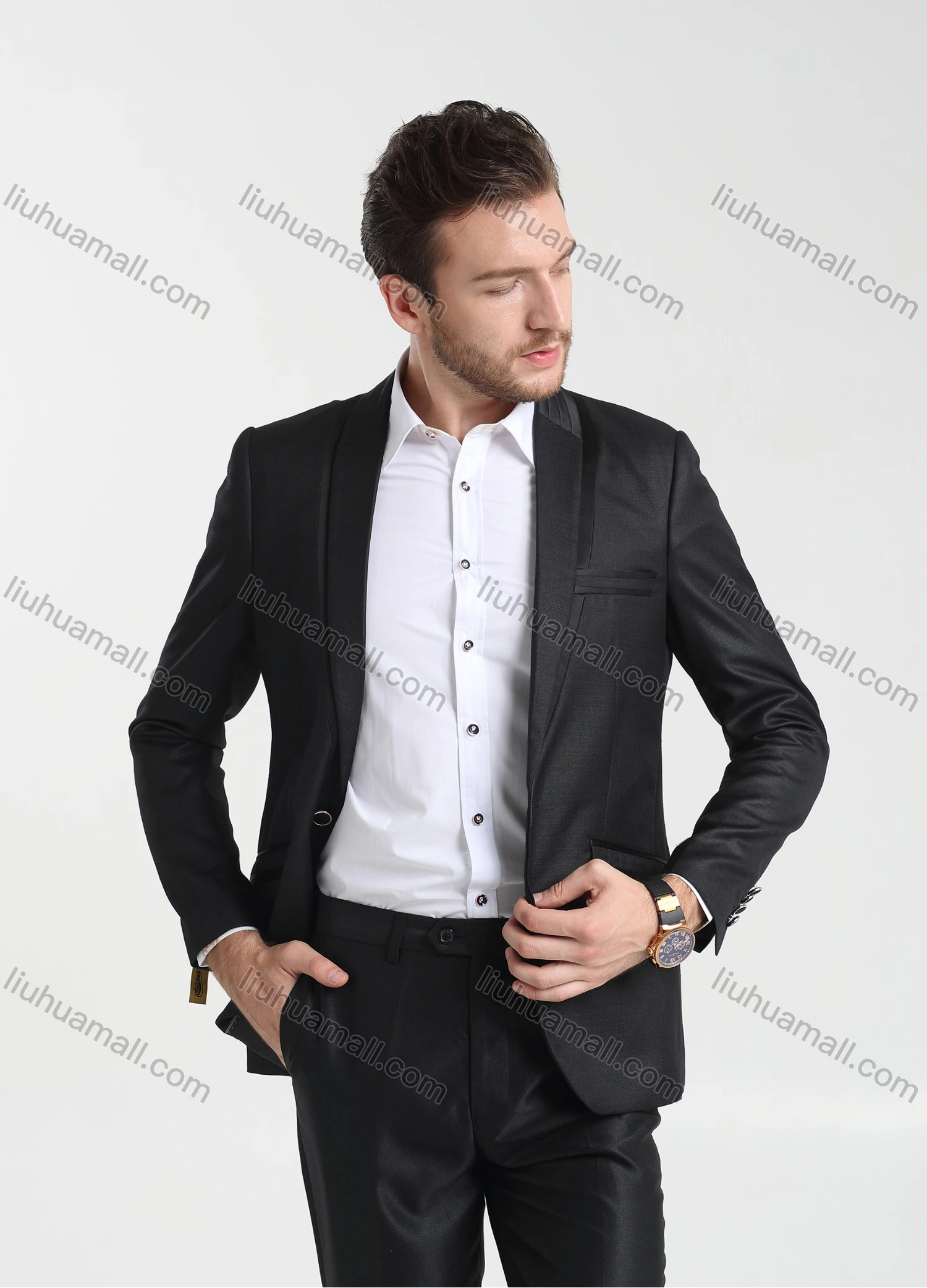 Wholesale Men's Formal Business Plain Lapel One Button Blazer Jacket & Pants 2-Pieces Suit Set BC018# - Liuhuamall
