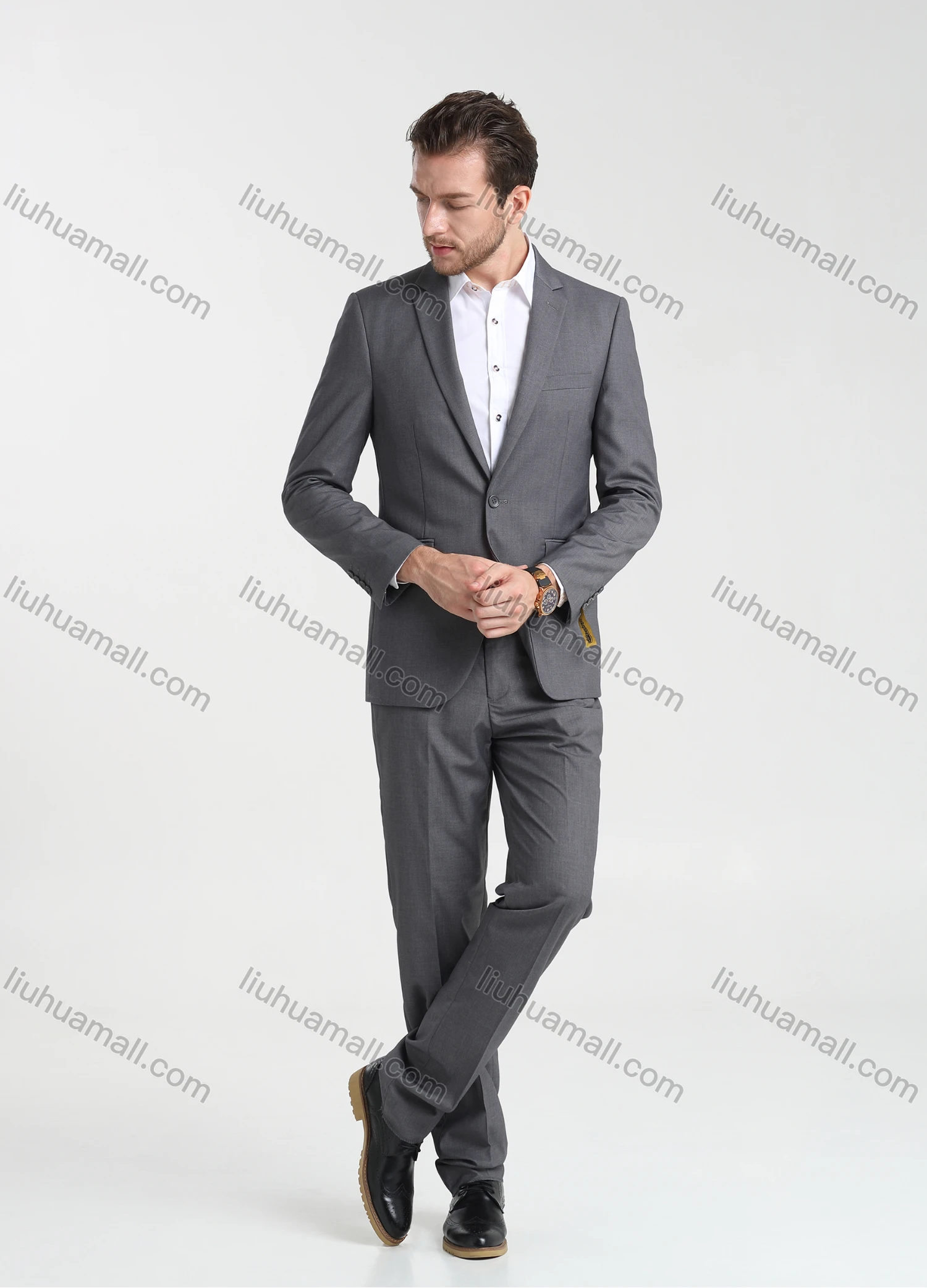 Wholesale Men's Formal Business Plain Lapel One Button Blazer Jacket & Pants 2-Pieces Suit Set BC022# - Liuhuamall