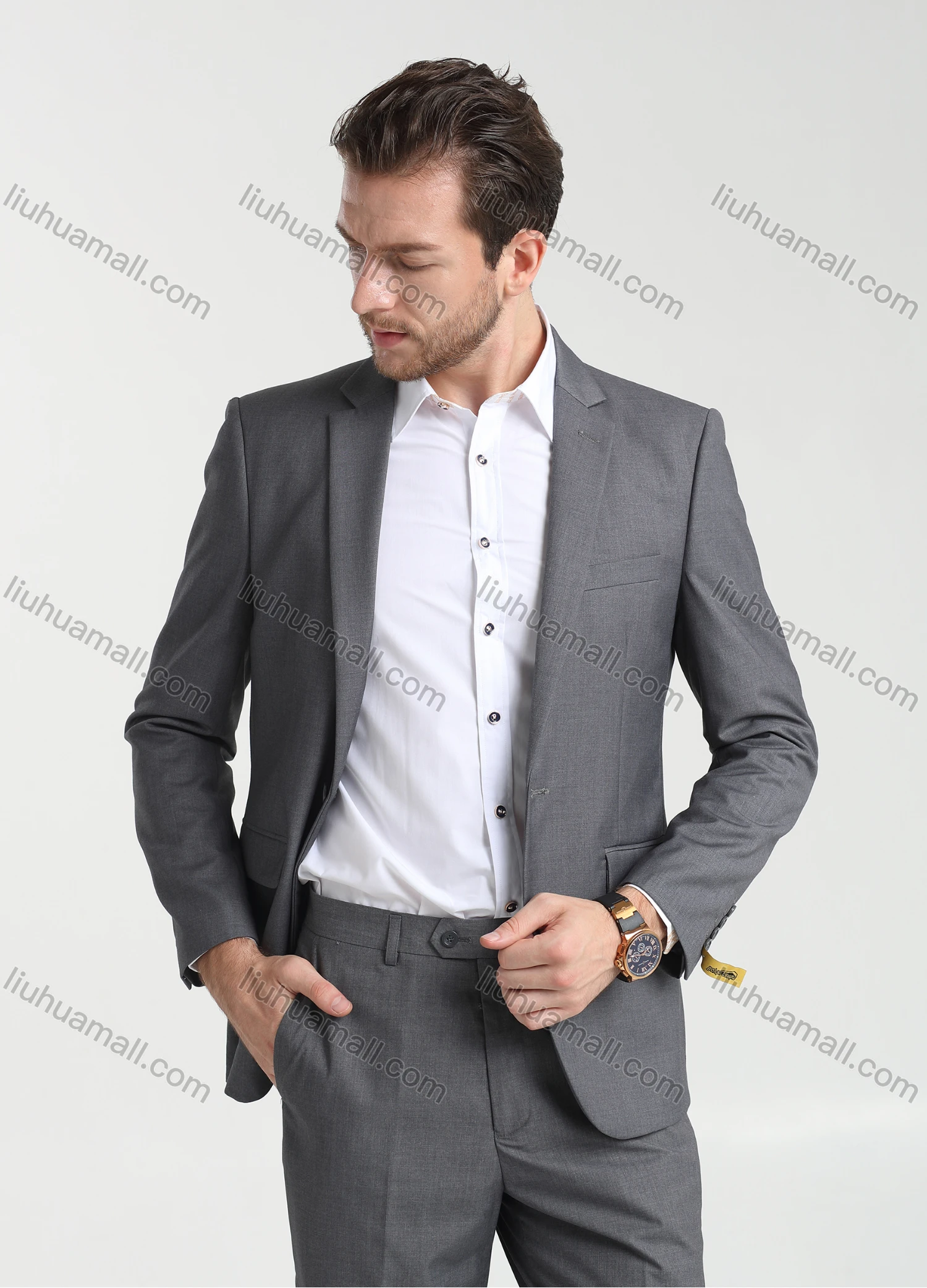 Wholesale Men's Formal Business Plain Lapel One Button Blazer Jacket & Pants 2-Pieces Suit Set BC022# - Liuhuamall
