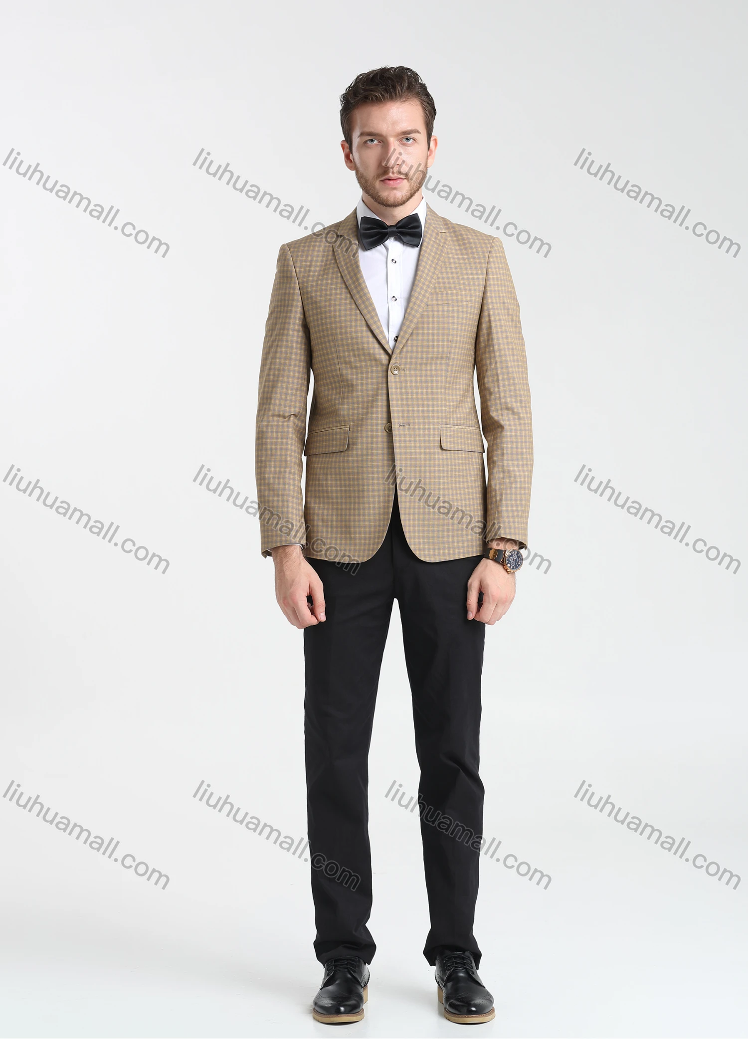 Wholesale Men's Formal Business Plaid Print Lapel One Button Blazer Jacket & Pants 2-Pieces Suit Set BC031# - Liuhuamall