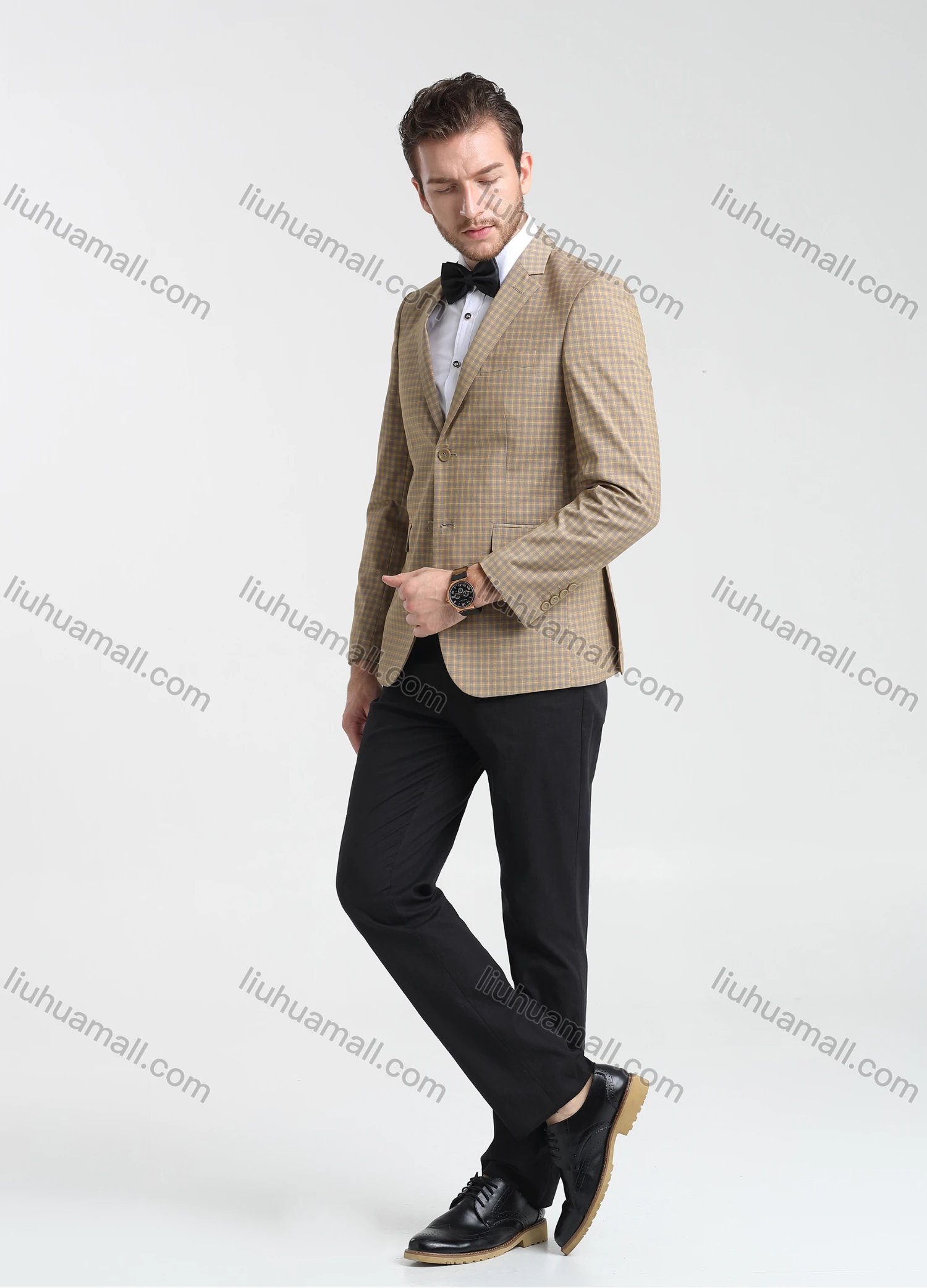 Wholesale Men's Formal Business Plaid Print Lapel One Button Blazer Jacket & Pants 2-Pieces Suit Set BC031# - Liuhuamall