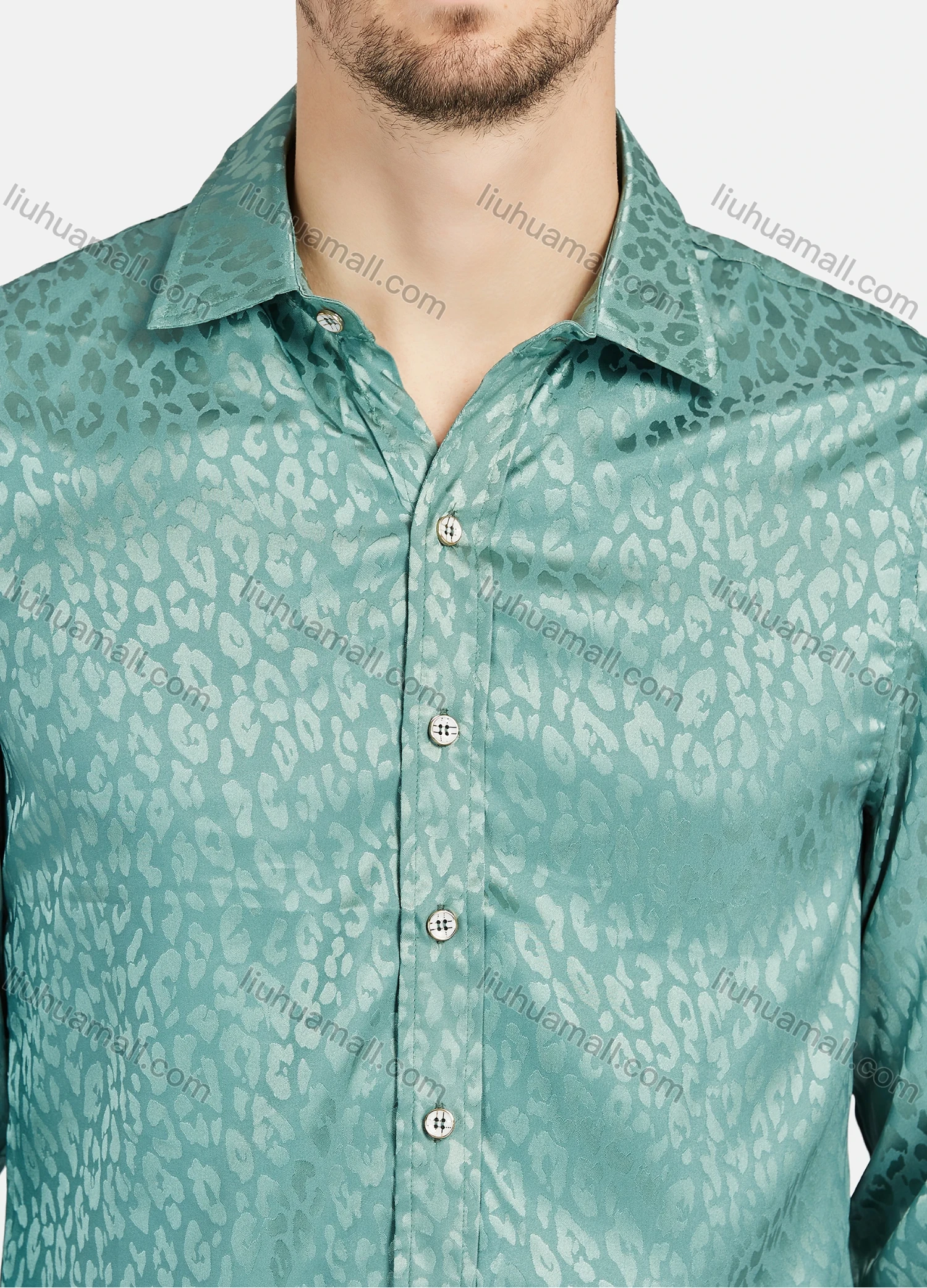 Wholesale Men's Fashion Leopard Print Jacquard Long Sleeve Button Down Shirt LH14# - Liuhuamall