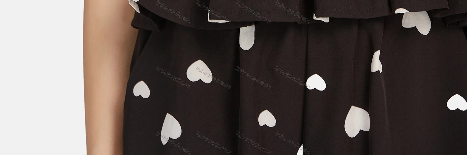 Wholesale Women's Casual Bateau Neck Heart Print Peplum Shirred Top 2-piece Set 28527# - Liuhuamall