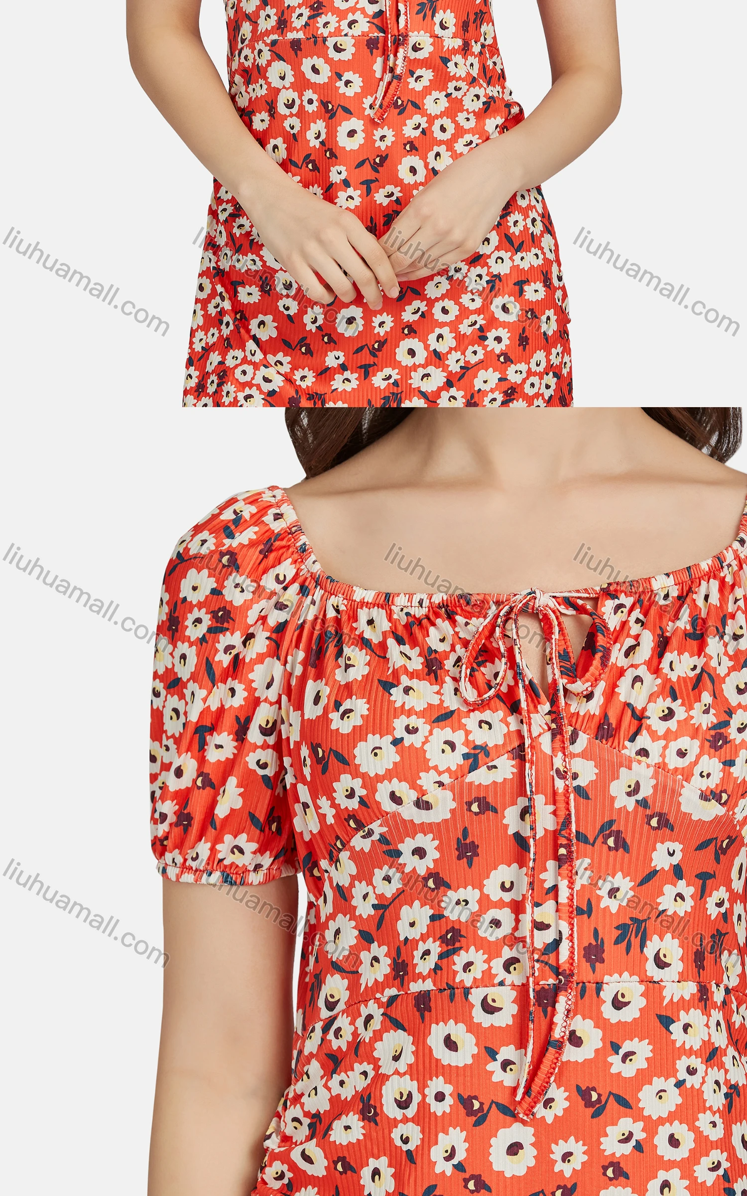 Wholesale Women's Casual Slim Fit Bateau Neck Floral Print Ruffle Hem Midi Dress 28461# - Liuhuamall