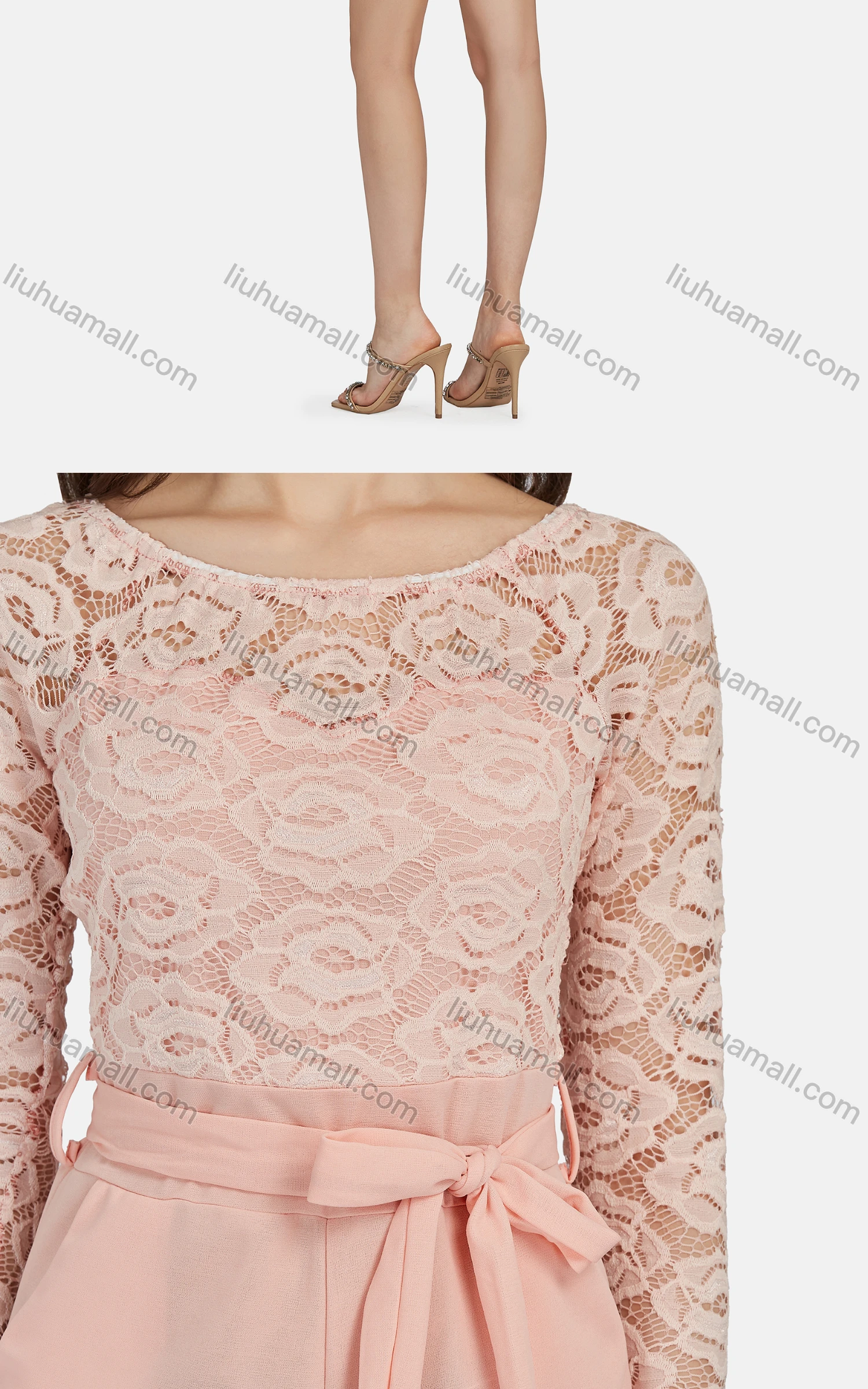 Wholesale Women's Casual Guipure Lace Long Sleeve Top 2-piece Set 28299# - Liuhuamall
