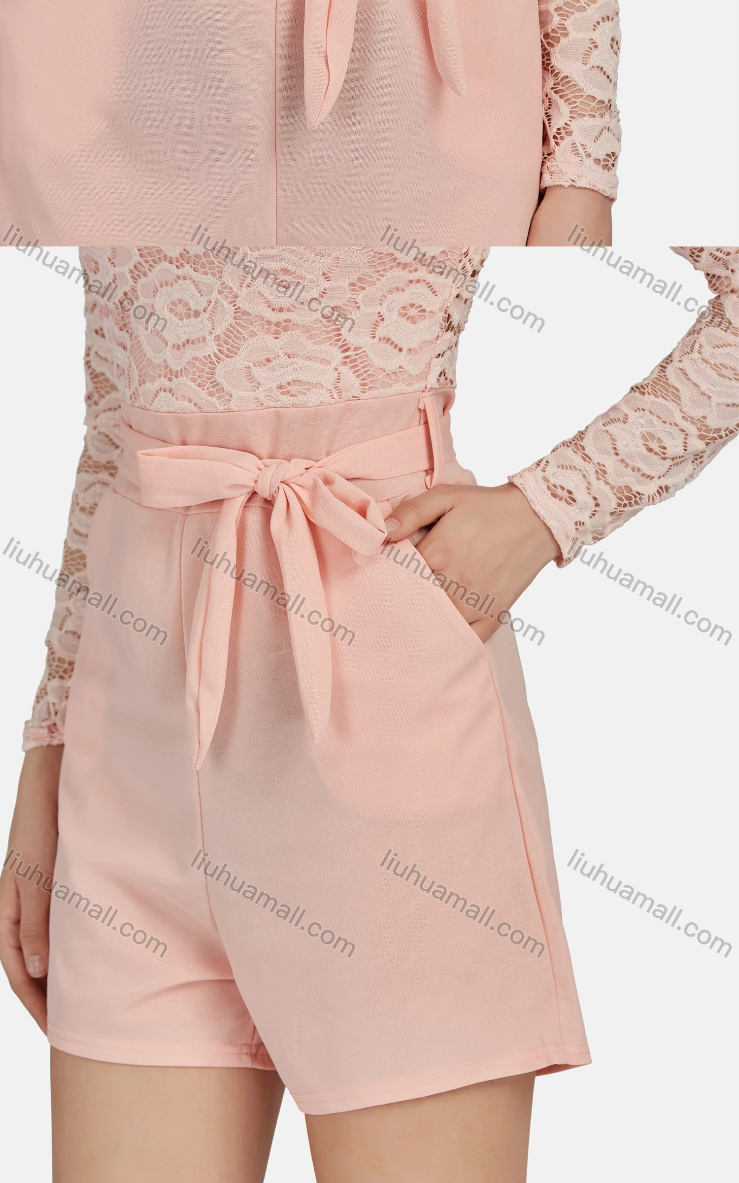 Wholesale Women's Casual Guipure Lace Long Sleeve Top 2-piece Set 28299# - Liuhuamall