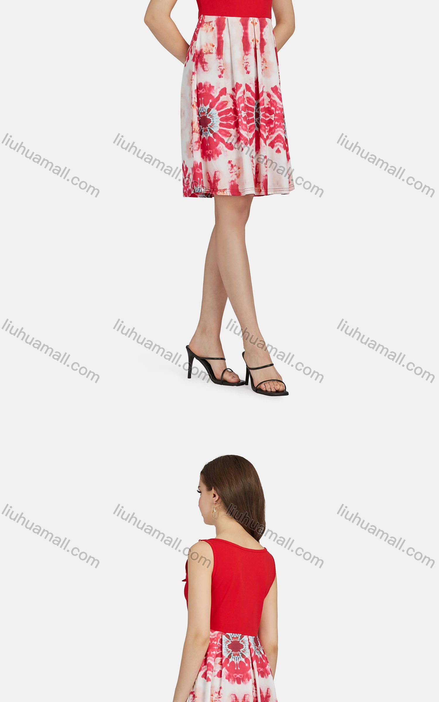 Wholesale Women's Casual Sleeveless Tie Dye Splicing Appliques Tank Dress 28008# - Liuhuamall