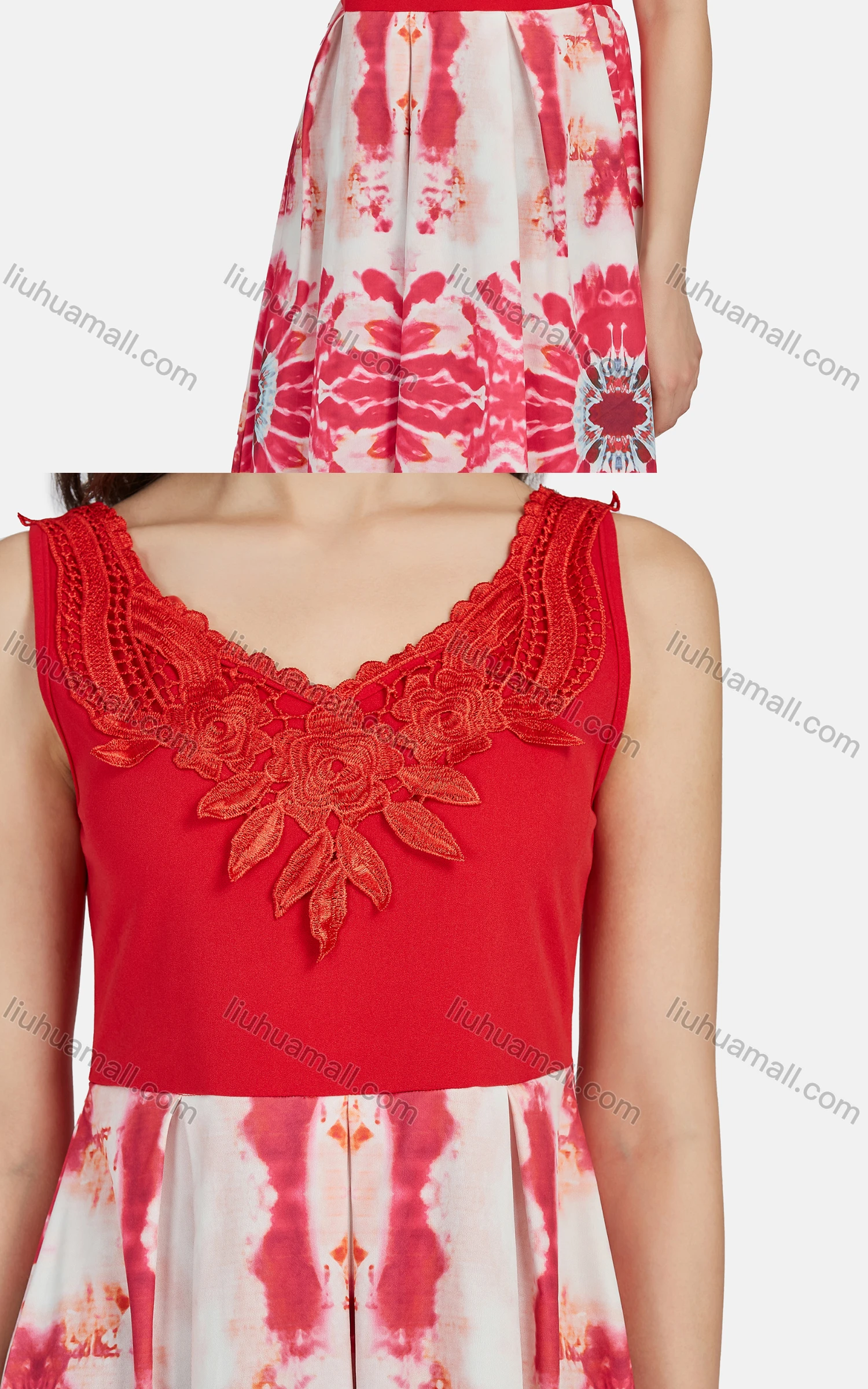 Wholesale Women's Casual Sleeveless Tie Dye Splicing Appliques Tank Dress 28008# - Liuhuamall