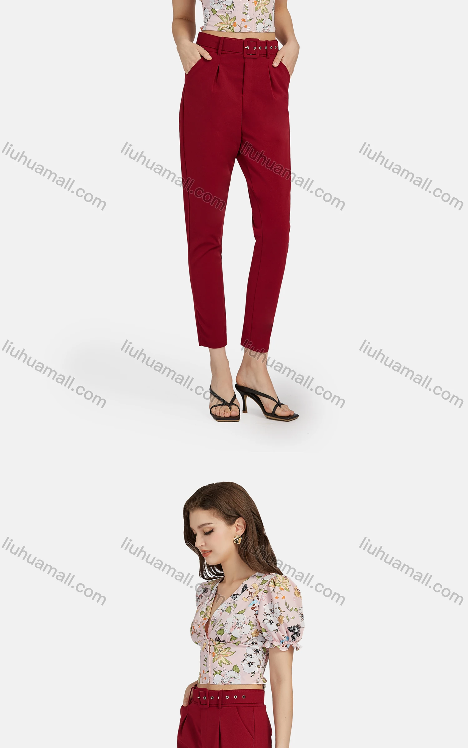 Wholesale Women's Casual V Neck Peplum Poet Sleeve Floral Crop Top 28490# - Liuhuamall