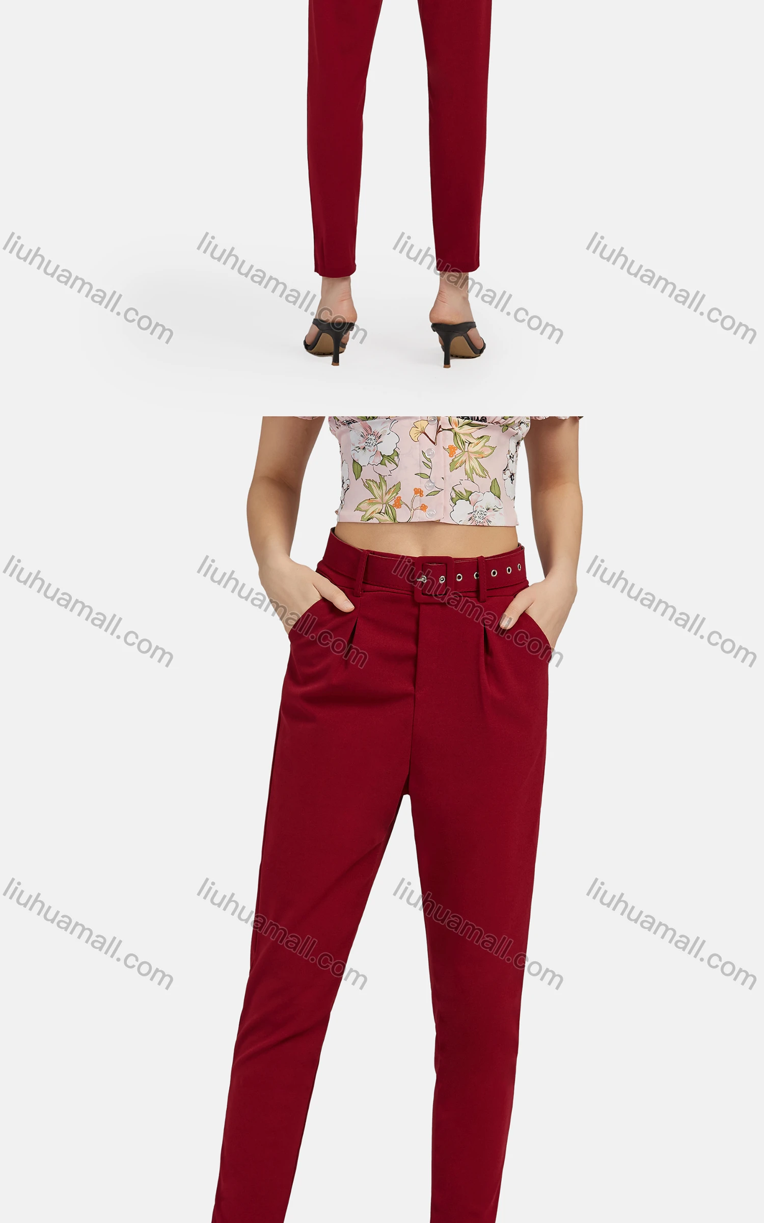 Wholesale Women's Casual V Neck Peplum Poet Sleeve Floral Crop Top 28490# - Liuhuamall