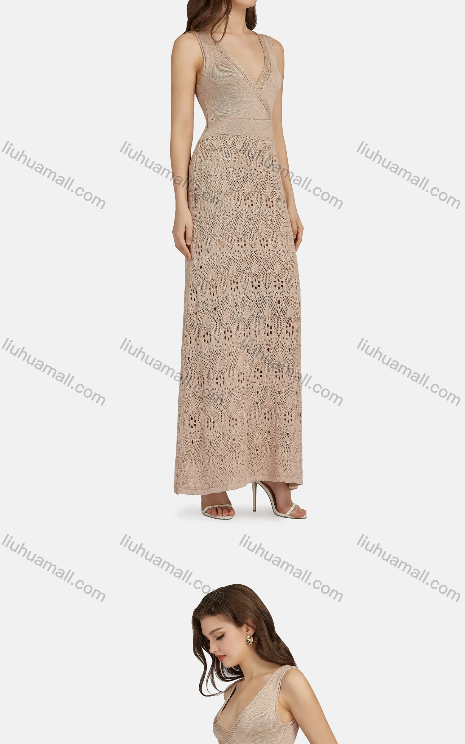 Wholesale Women's Sexy Deep V Neck Sleeveless High Waist Mesh Tank Dress WA0047# - Liuhuamall