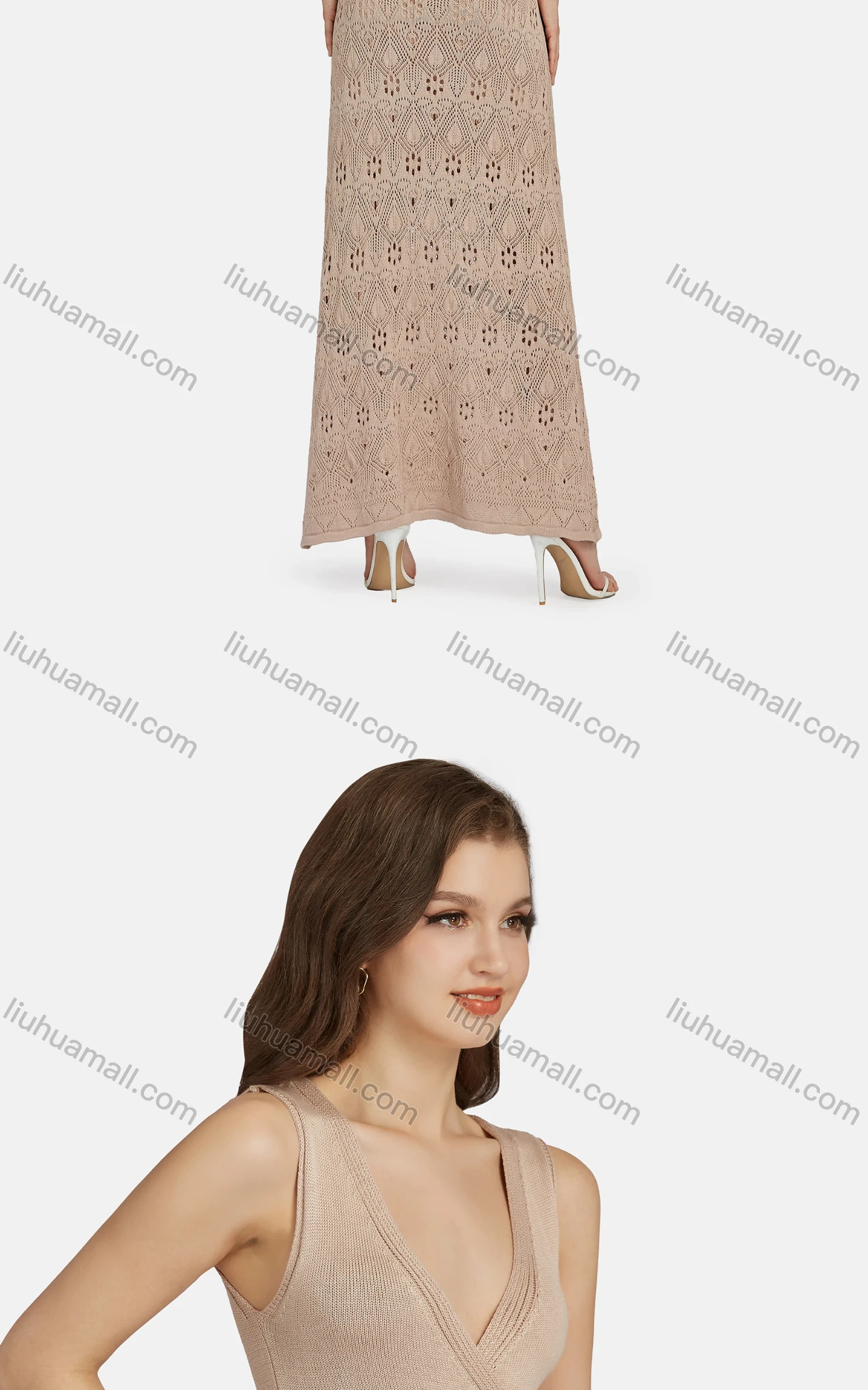 Wholesale Women's Sexy Deep V Neck Sleeveless High Waist Mesh Tank Dress WA0047# - Liuhuamall