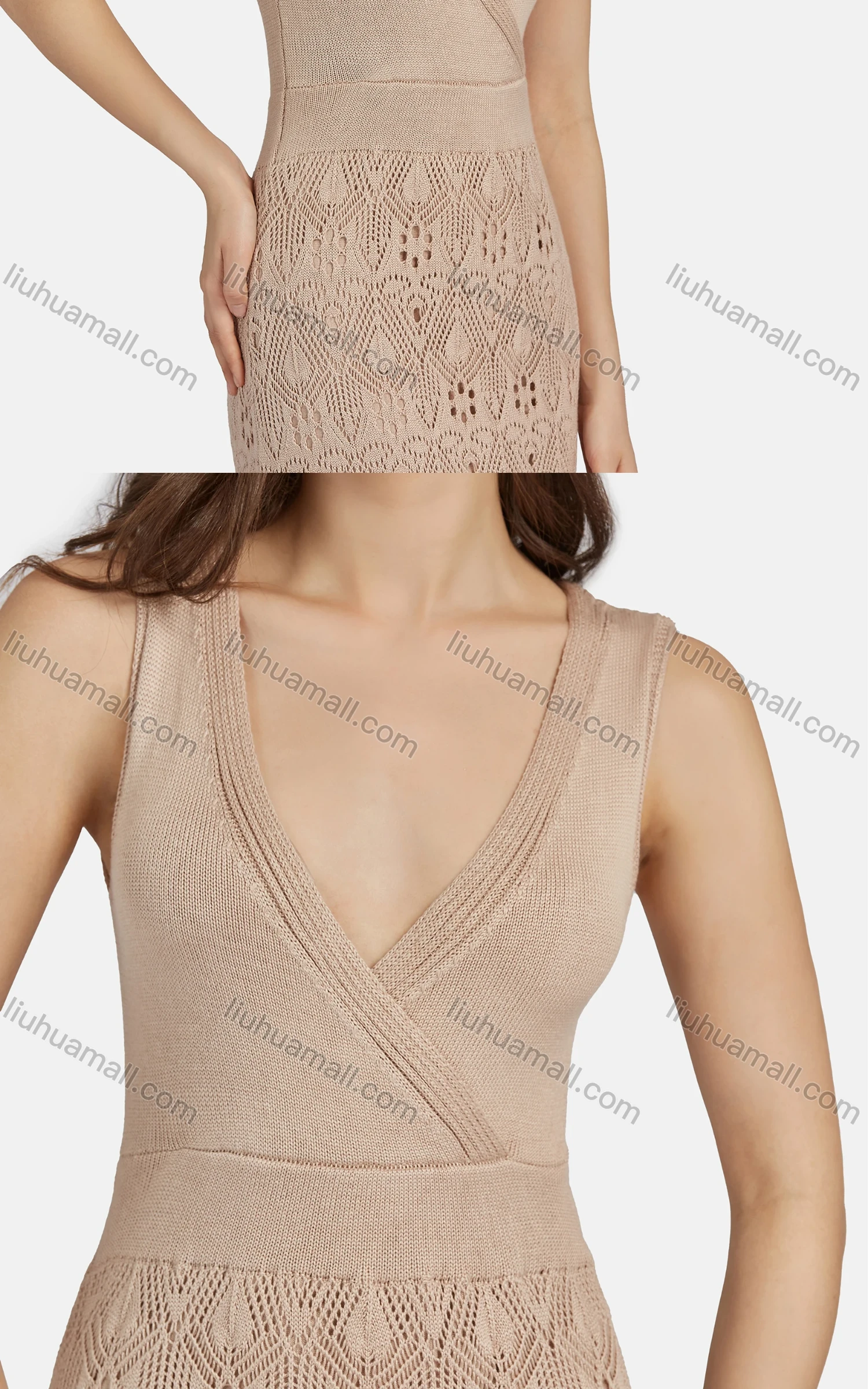 Wholesale Women's Sexy Deep V Neck Sleeveless High Waist Mesh Tank Dress WA0047# - Liuhuamall