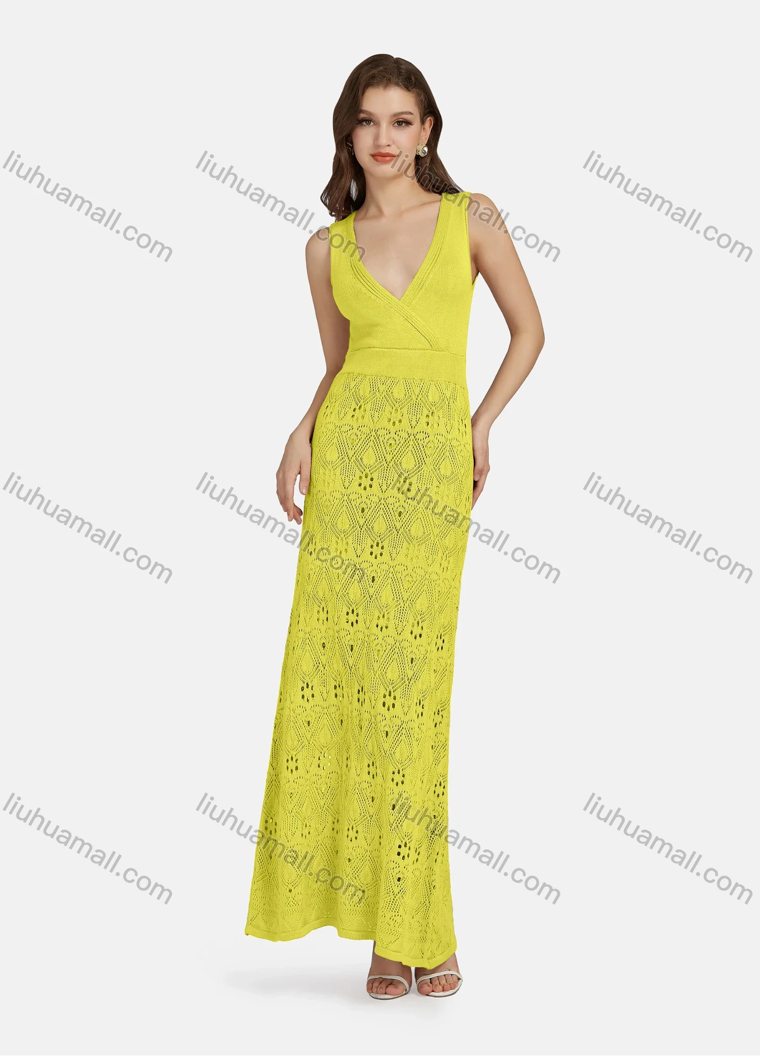 Wholesale Women's Sexy Deep V Neck Sleeveless High Waist Mesh Tank Dress WA0047# - Liuhuamall